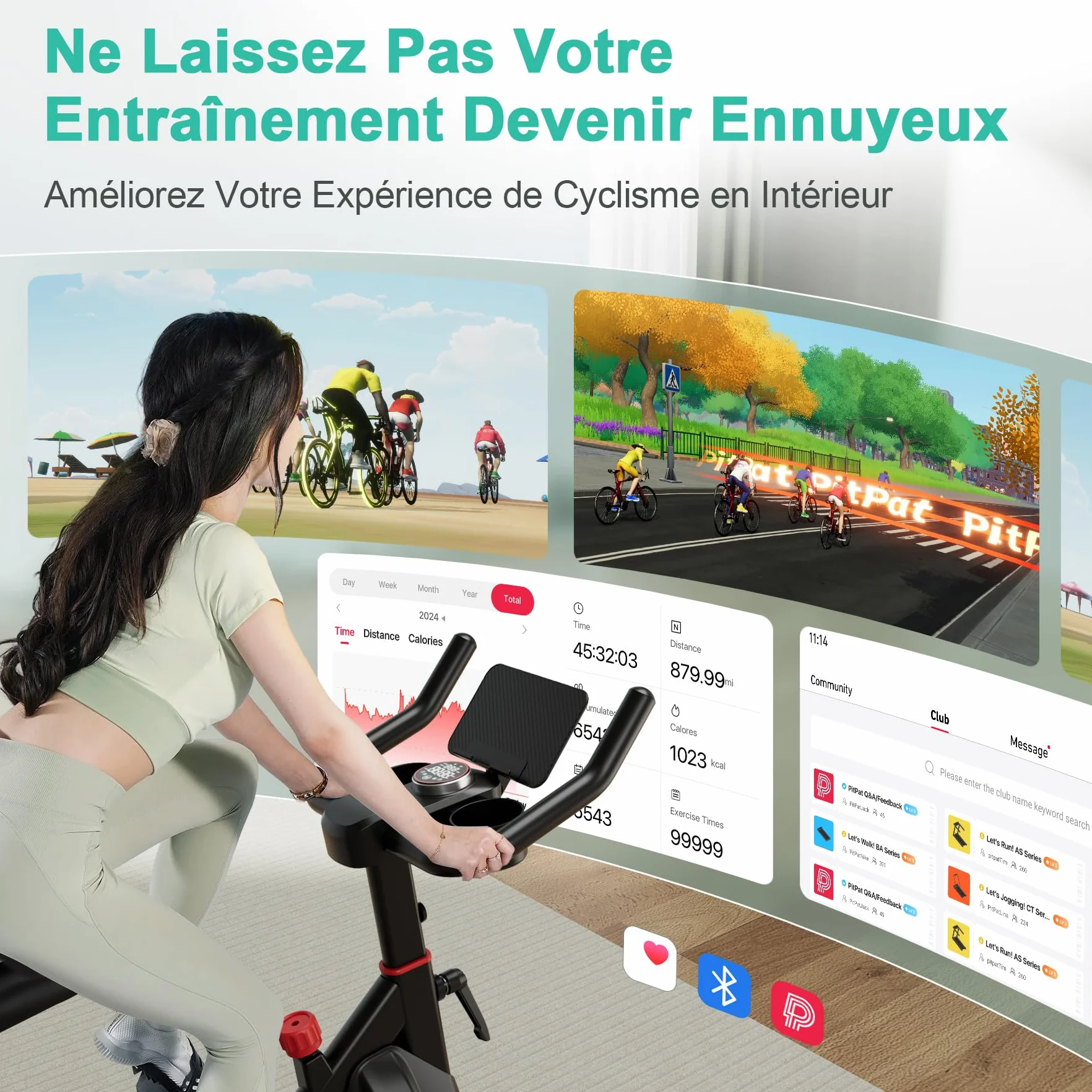 Vélo d'Appartement 32 Niveaux de Résistance avec APP, Charge Maximale 136 kg