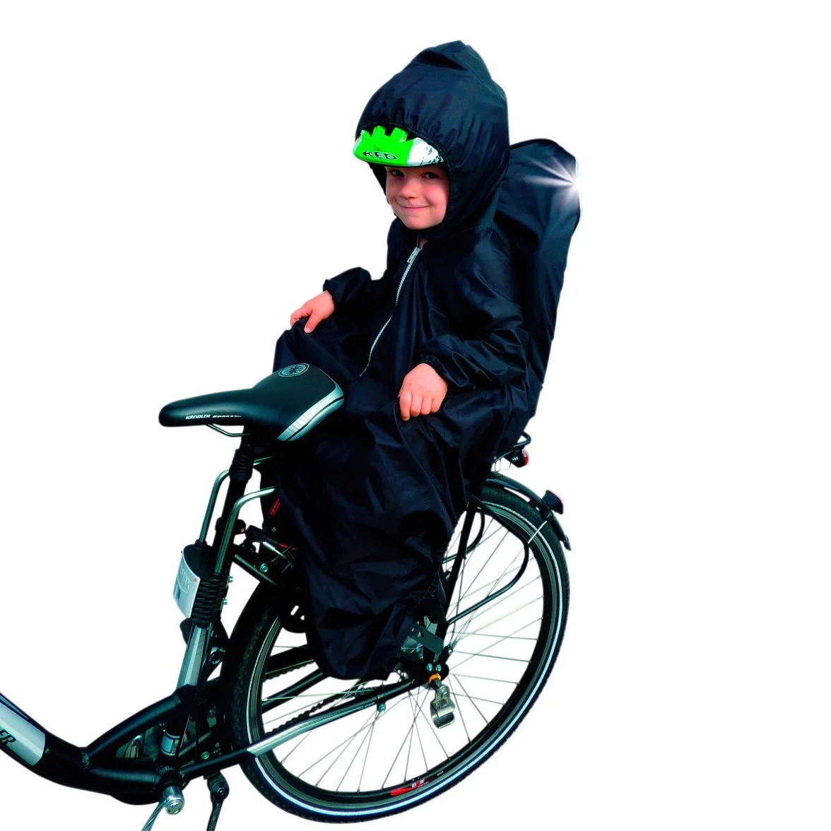 Sunnybaby Cape de pluie à capuche pour siège vélo enfant avec bandes réfléchissantes Noir