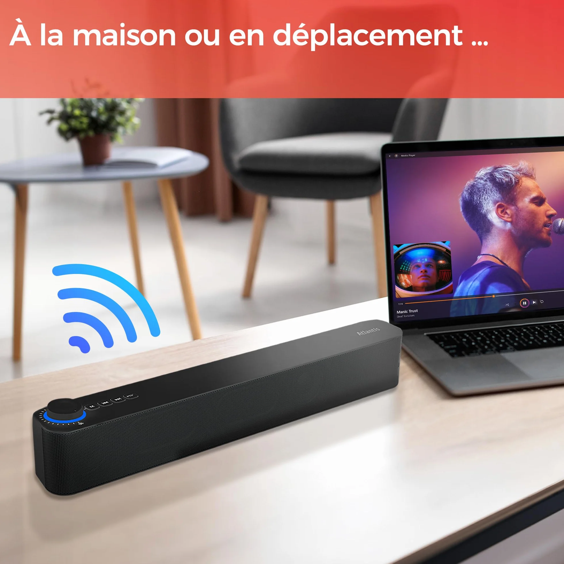 ATLANTIS Soundbar PC 20 W Bluetooth 5.3 Radio FM Noir 420 x 60 x 74 mm