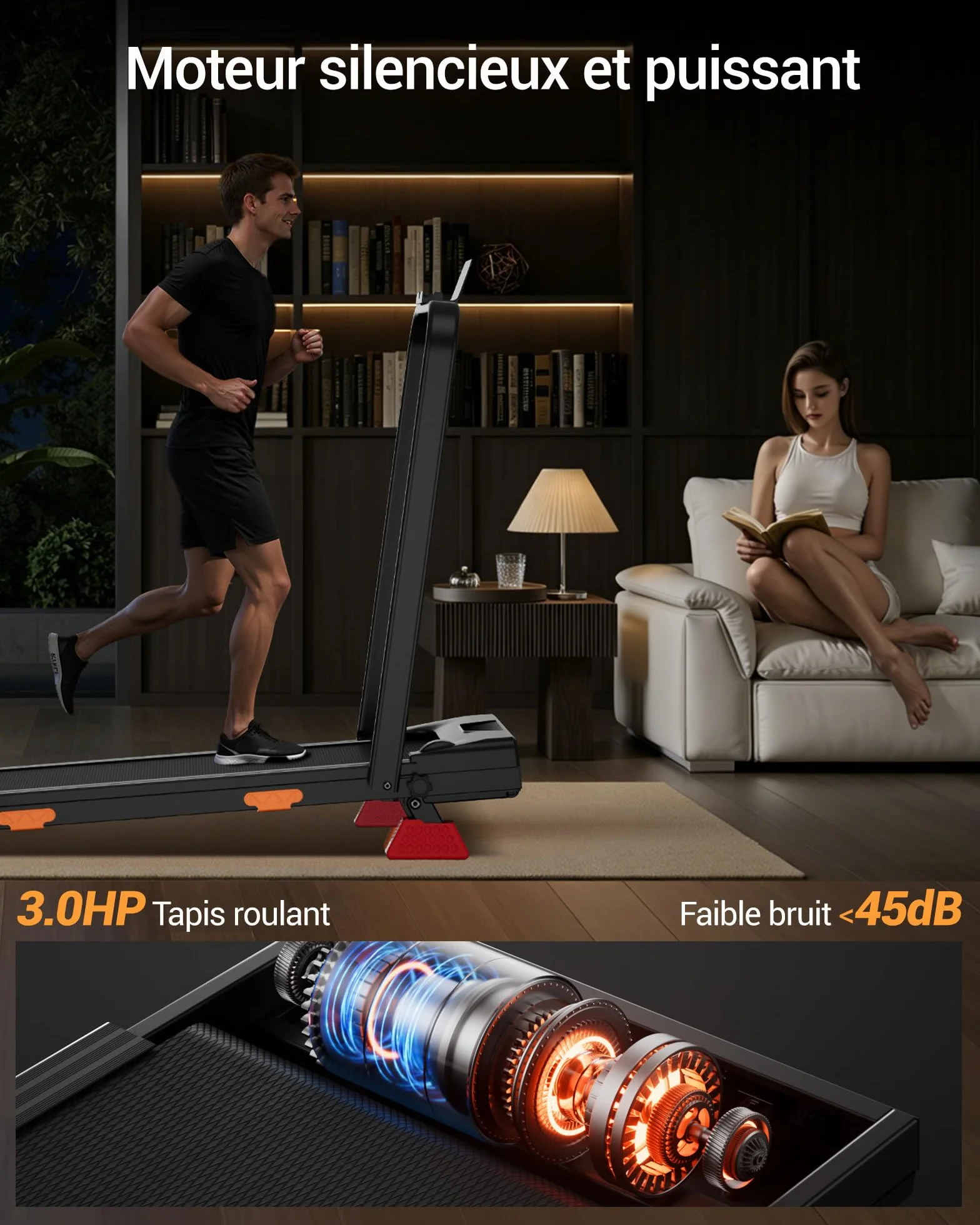 CURSOR Tapis de Course Pliable Inclinable 15% 3.0 HP Moteur Silencieux Charge Max 159KG