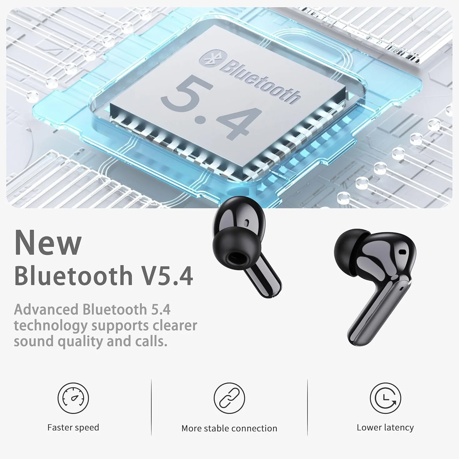 Écouteurs sans Fil Bluetooth 5.4 avec réduction de Bruit,3D Stéréo HiFi, Oreillette Bluetooth sans Fil, IPX7 Écouteurs Étanches Sportif (Noir)