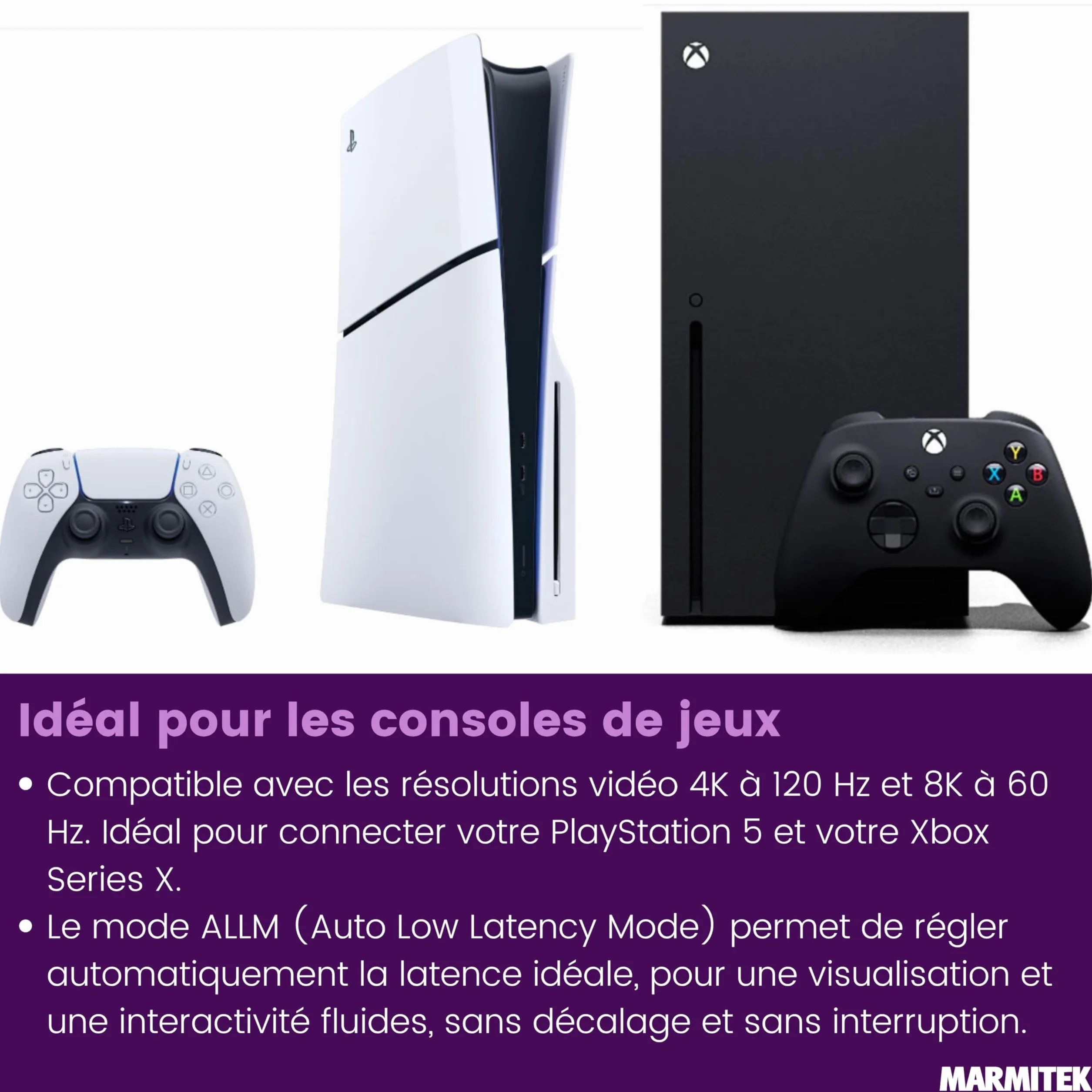 Marmitek Connect 720 - Switch HDMI 8K60-4K120 Gaming - HDMI 2.1 2 entrées 1 Sortie - 48 Gbit/s VRR ALLM QMS QFT - Commutation Automatique - Dolby Vision HDR10+