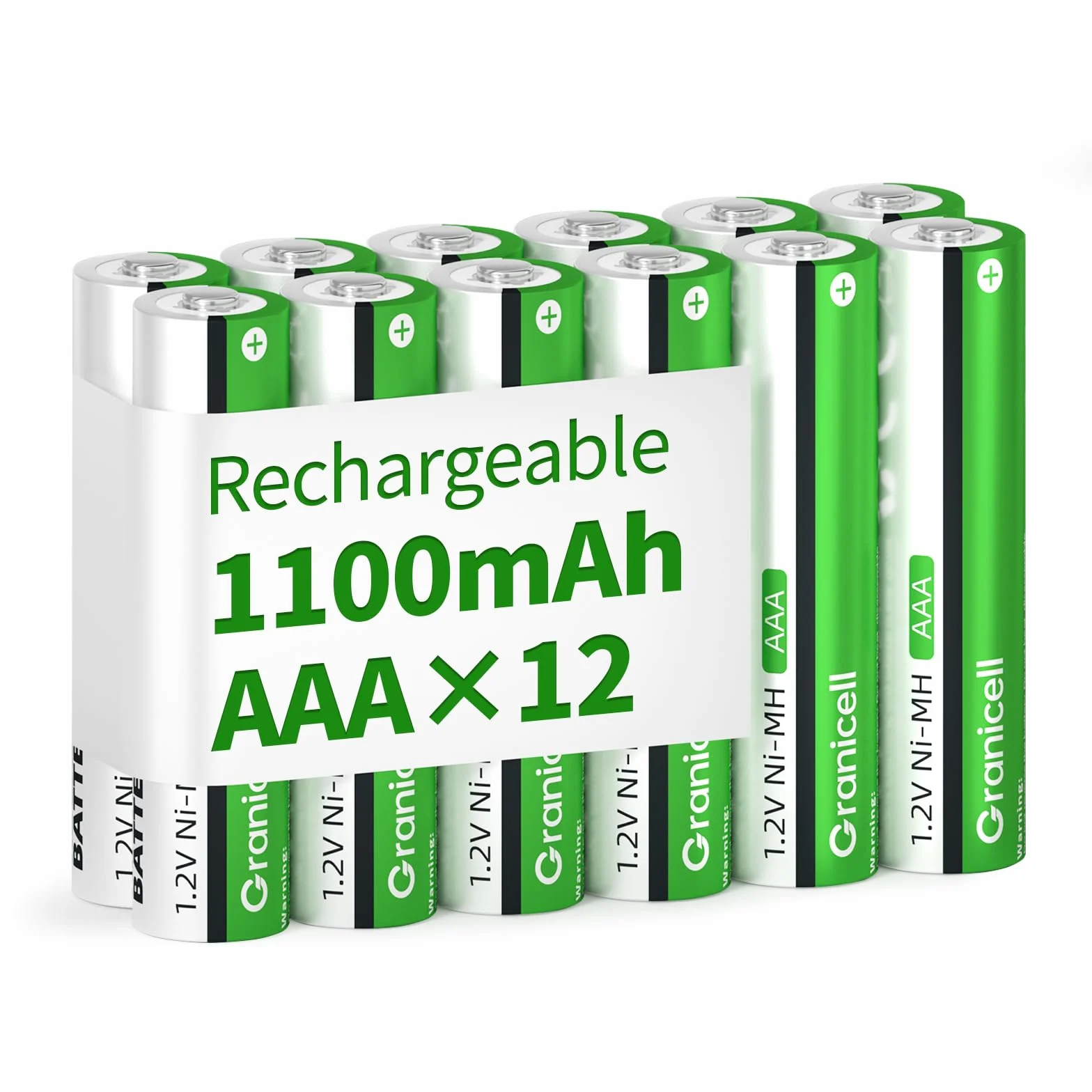 Granicell Lot de 12 piles rechargeables AAA 1100 mAh NiMH 1,2 V 1500 cycles