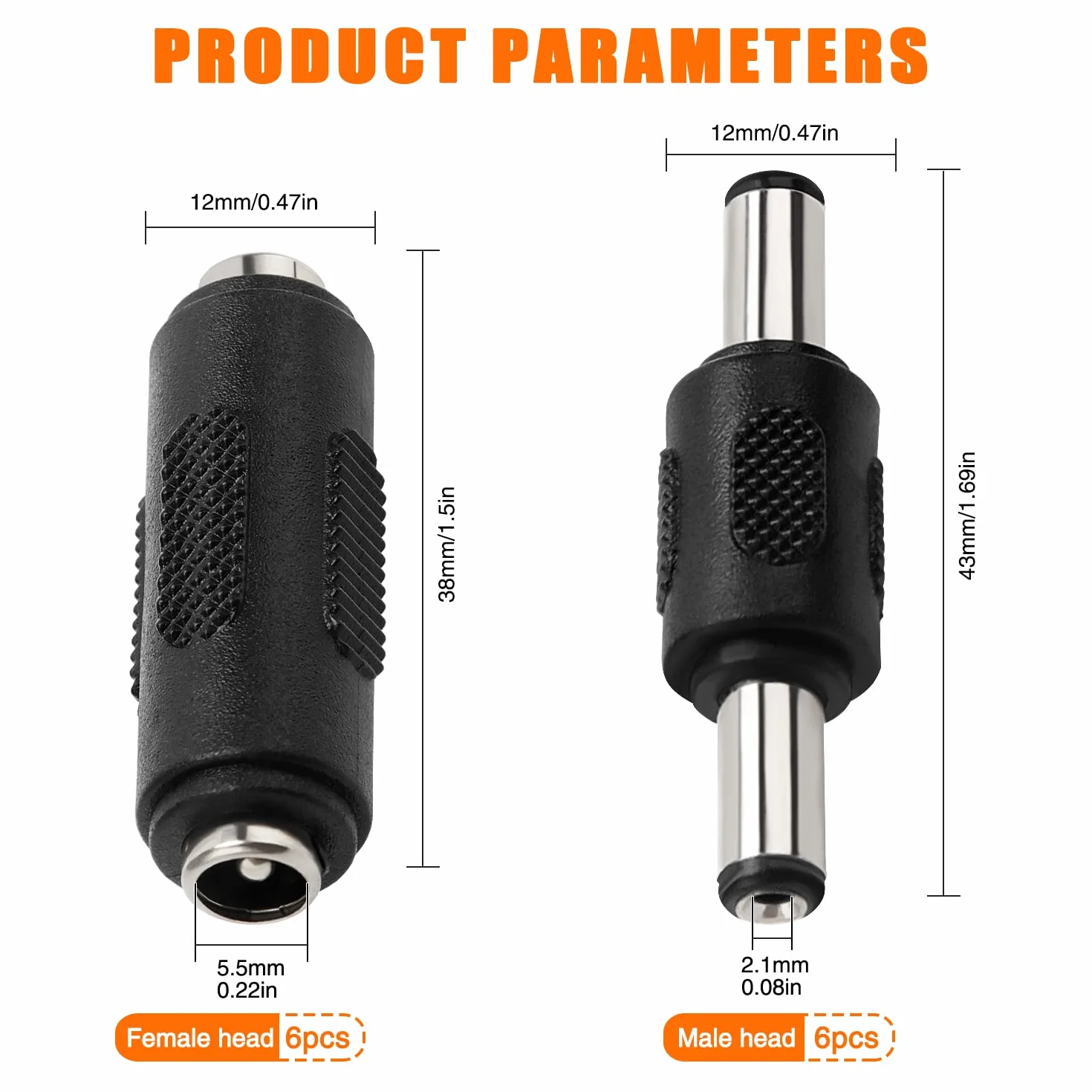 12 Pièces 5,5 x 2,1 mm DC Alimentation Coupleur, 2.1x5.5 mm DC Adaptateur de Prise Mâle à Mâle, DC Adaptateur de Jack Femelle à Femelle, 12V Connecteur de Prise CC pour Caméra CCTV LED