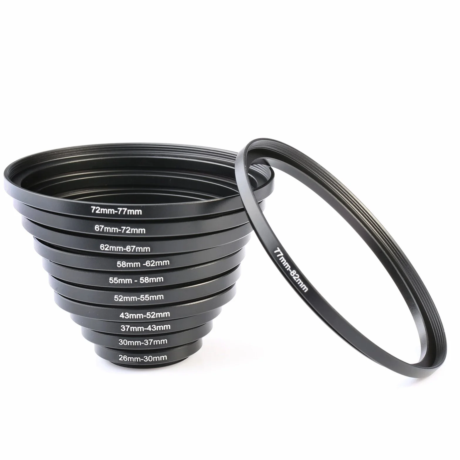K&F CONCEPT 11pcs Stepping Rings Bagues d'Adaptation Filtre Adaptateur en Métal 26-30MM,30-37MM,37-43MM,43-52MM,52-55MM,55-58MM,58-62MM, 62-67MM,67-72MM,72-77MM,77-82MM