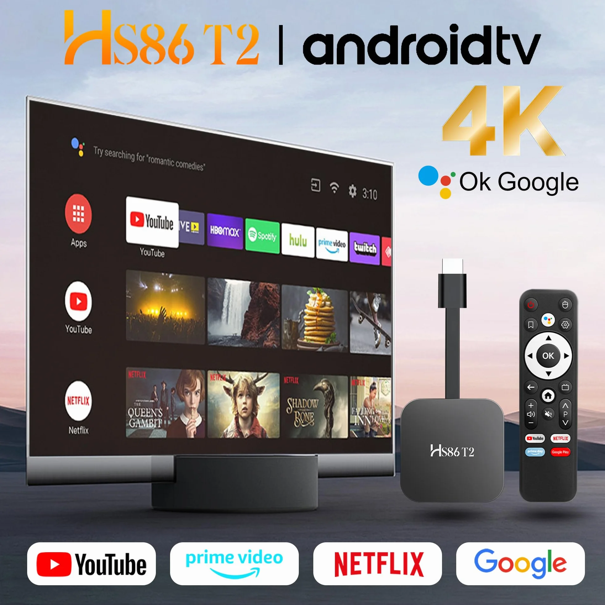 Android TV Stick 14.0, Smart TV Stick 2 Go de RAM, 16 Go de ROM, puce RK3518, double WiFi 2,4 G/5,8 G, BT5.0, HDMI 2.0 et HD 4K, télécommande vocale, prise en charge vidéo et audio Noir 2026