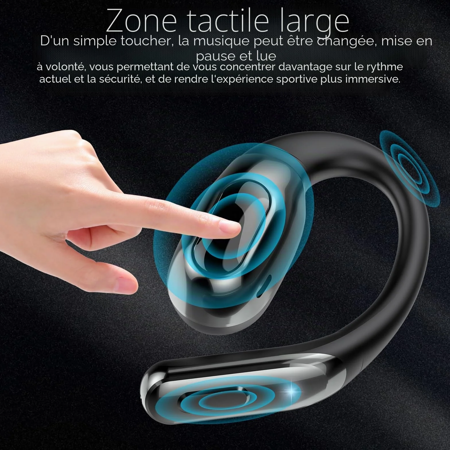 2026 Bluetooth 6.0 Open Ear Ecouteurs sans Fil Sport avec Zone de Tapotement Élargie et Crochet d'oreille Air, 60H Écouteurs sans Fil avec ENC Mic, IP7 Oreillette pour Course/Fitness/Cyclisme