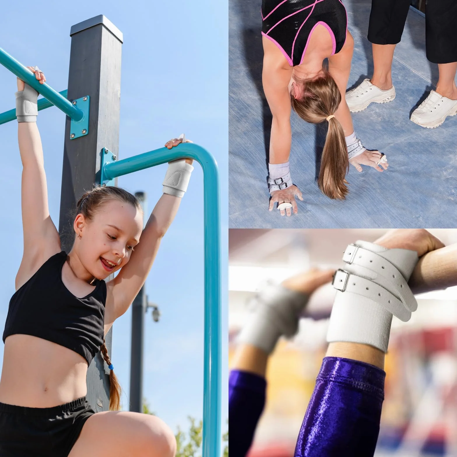 FINGER TEN Poignées de gymnastique en cuir à double boucle pour barres filles femmes avec bracelets support poignet entraînement haltérophilie