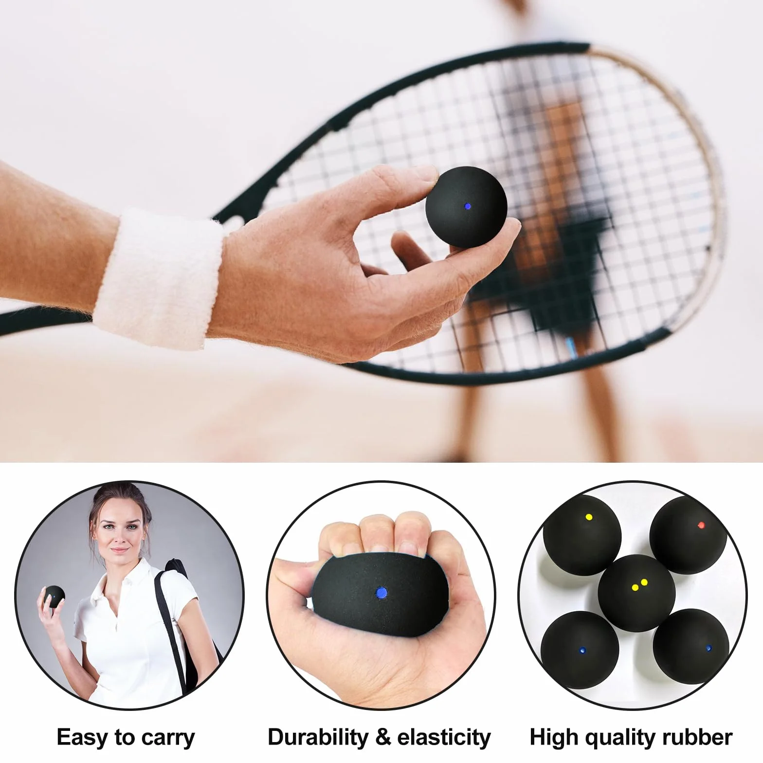 PORFOYO Lot de 4 balles de squash en caoutchouc pour entraînement et compétition