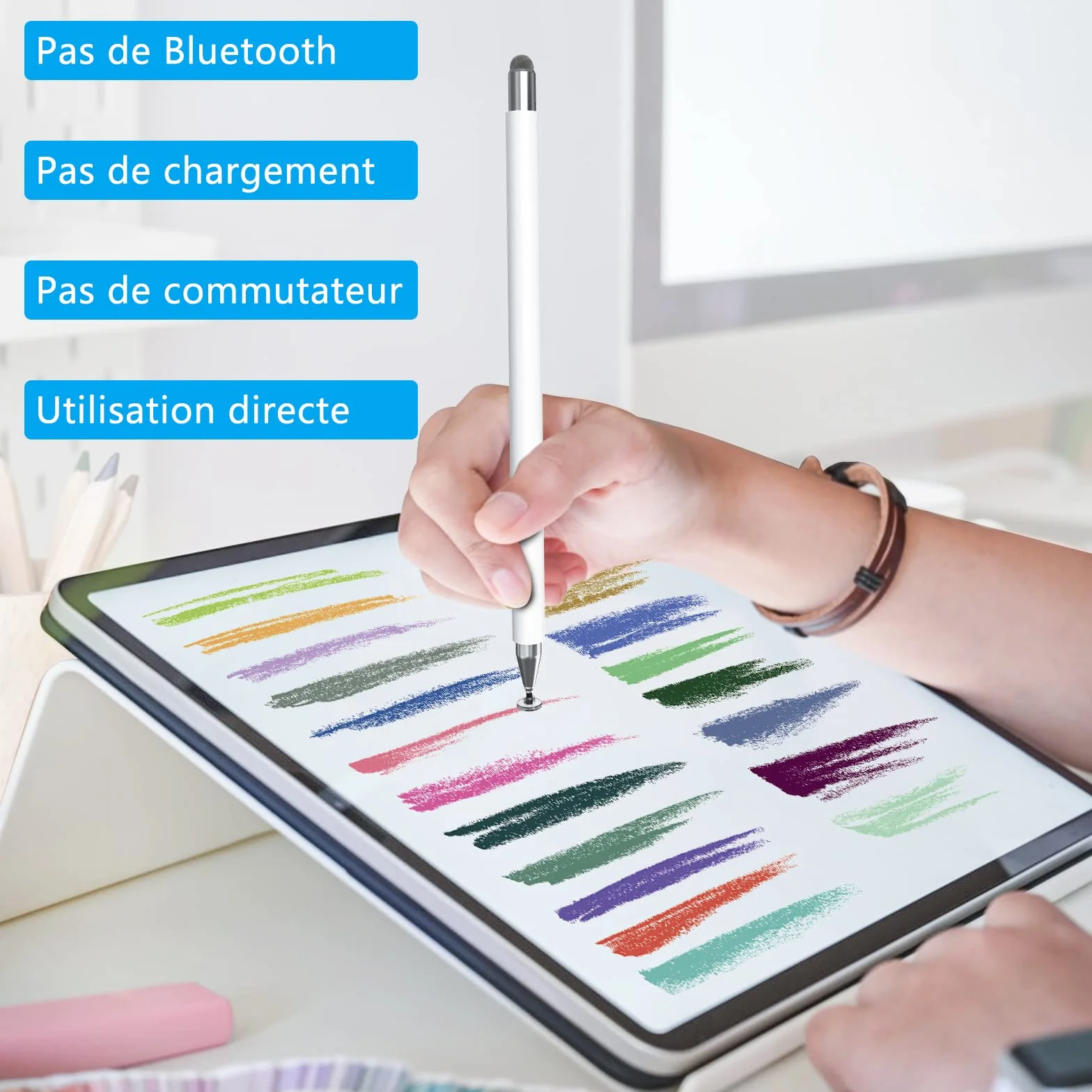 Stylet Tablette, 2 en 1 Stylet Tactile Pencil Compatible avec Toutes Les Tablettes et Smartphones, iPhone, iPad, Samsung, Lenovo, Surface, Huawei, Xiaomi, Android, iOS, etc.