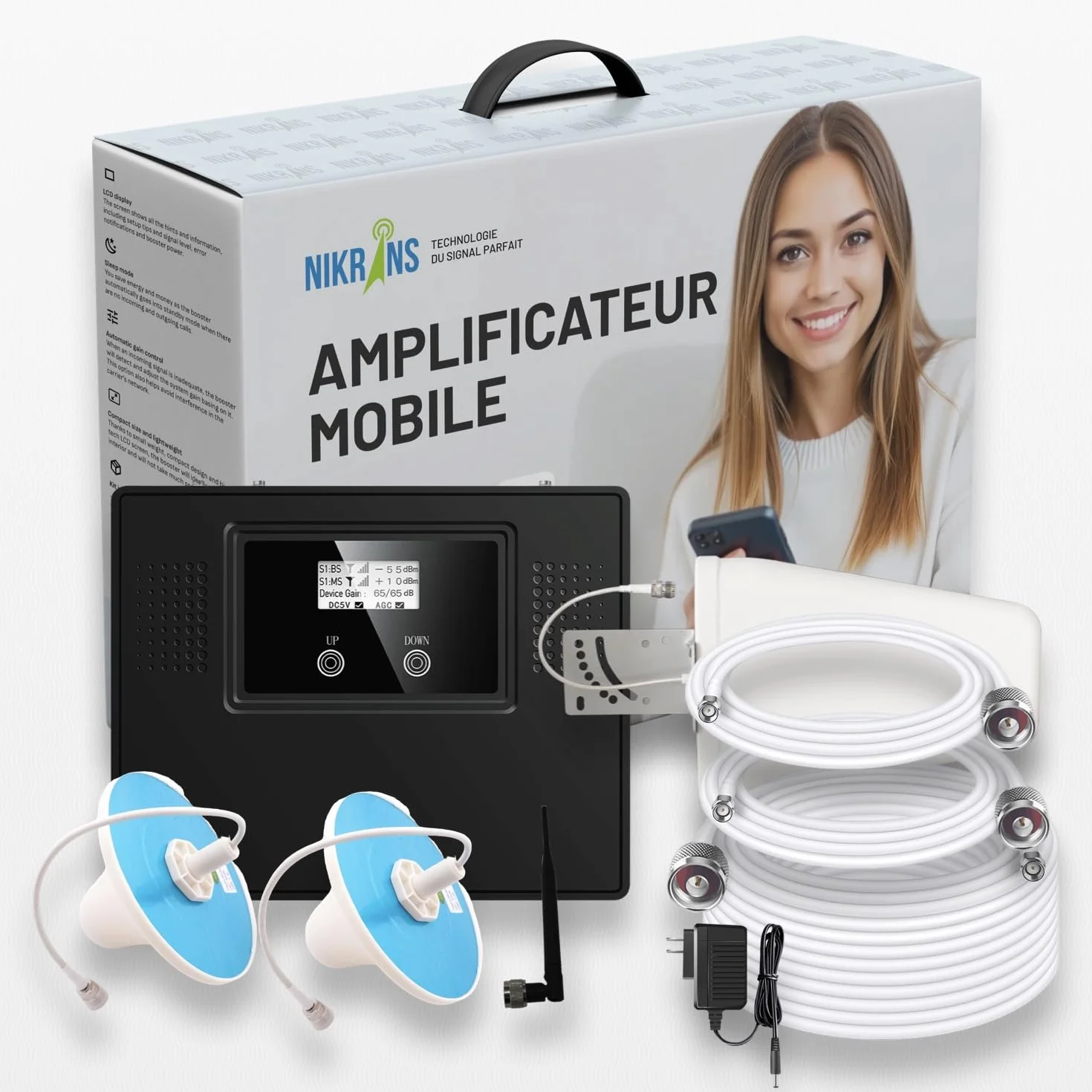 LCD-300GDW Répéteur de Signal Mobile Tri-Bande 3G/4G/5G – Amplificateur Mobile 900/1800/2100 MHz – Appels et Internet – Jusqu’à 300 m² – Compatible Opérateurs Français