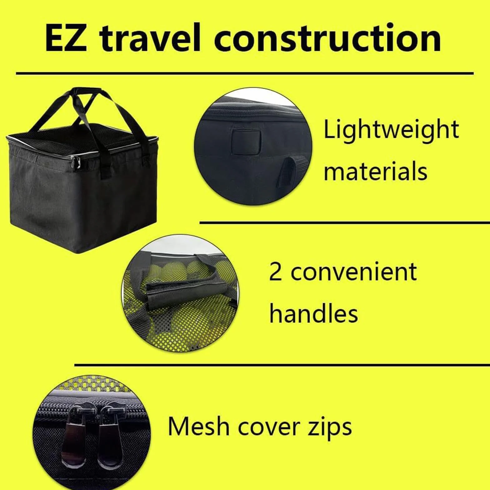 Sac de tennis grande capacité pliable, bac à balles portable pour ramassage rapide, organisateur d'entraînement intérieur extérieur, résistant