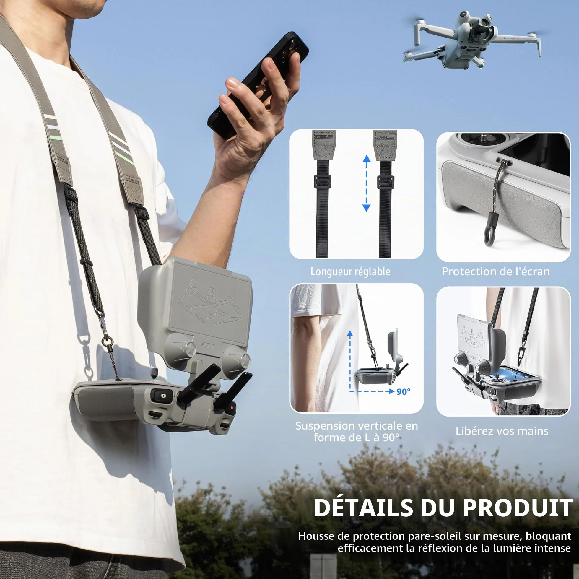 STARTRC LITO X1 Pare-Soleil avec Cordon pour DJI RC 2 et contrôleur RC, Protection d'écran Pare-Soleil 3 en 1 améliorée pour DJI Mini 5/4/3 Pro/Neo/Flip/AIR 3S/Air 3/Mavic 3 Pro