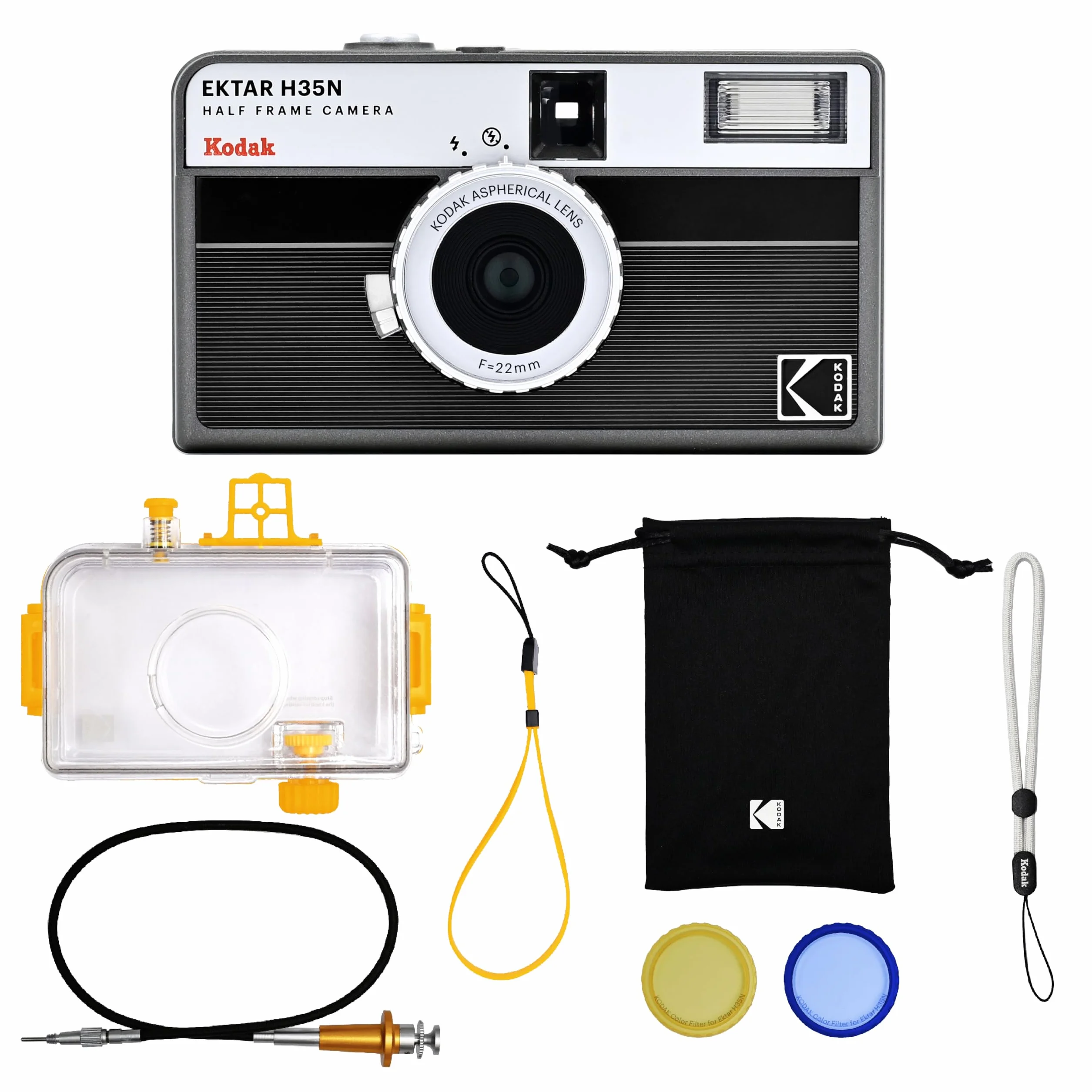 KODAK EKTAR H35N Kit Premium Appareil Photo Demi-Cadre, 35 mm, réutilisable, sans Mise au Point, Fonction Ampoule, Filtre étoile intégré, Objectif amélioré (Film et Pile AAA Non Inclus) (Noir rayé)