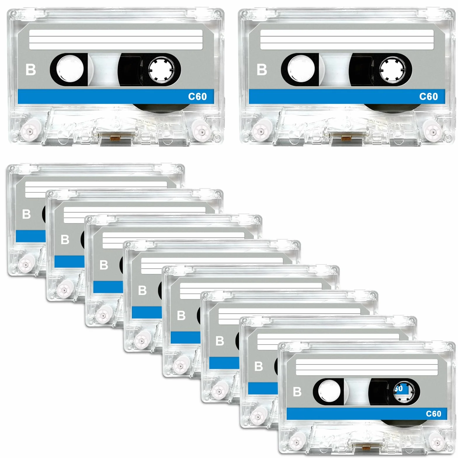 Cassettes audio 60 min vides, lot de 10, faible bruit pour enregistrement