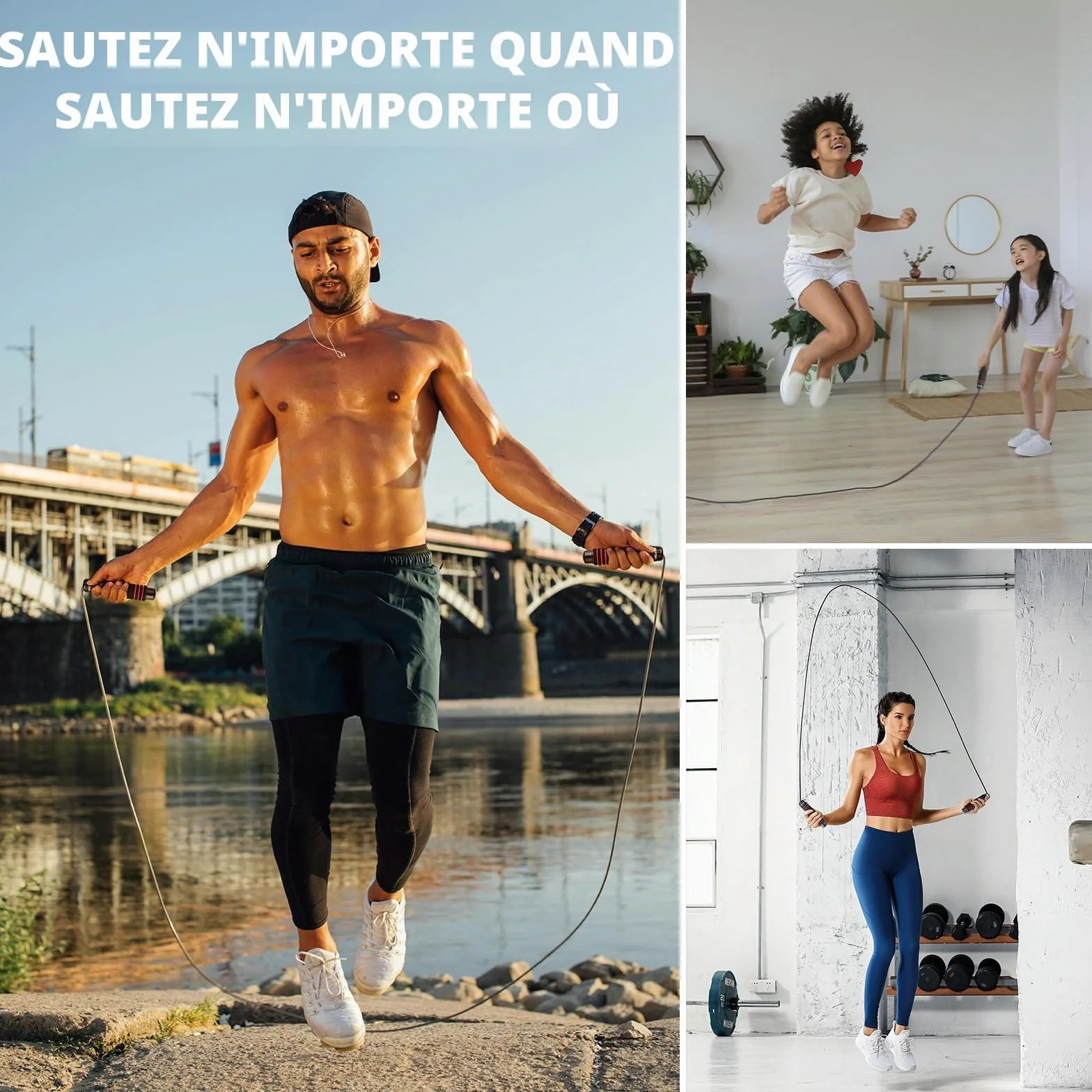 GRIFEMA GA5004 Corde à Sauter Poignée Mousse Antidérapante Fitness Musculation Noir