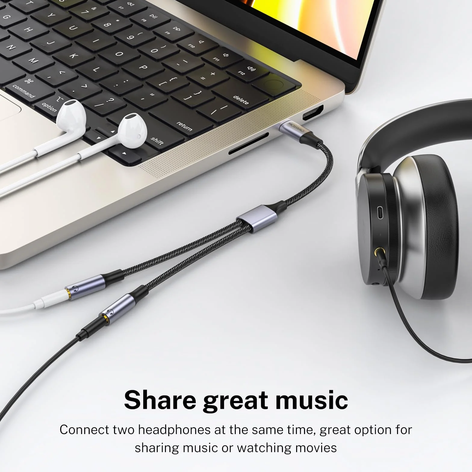 MOSWAG Adaptateur USB C vers Jack 3,5 mm, Adaptateur Double Jack USB C, Splitter Type C vers 3.5mm Écouteur Câble Compatible avec Pixel 7 6 Pro 5, Galaxy S23 S22 S21, 16 Pro Max/16 Pro