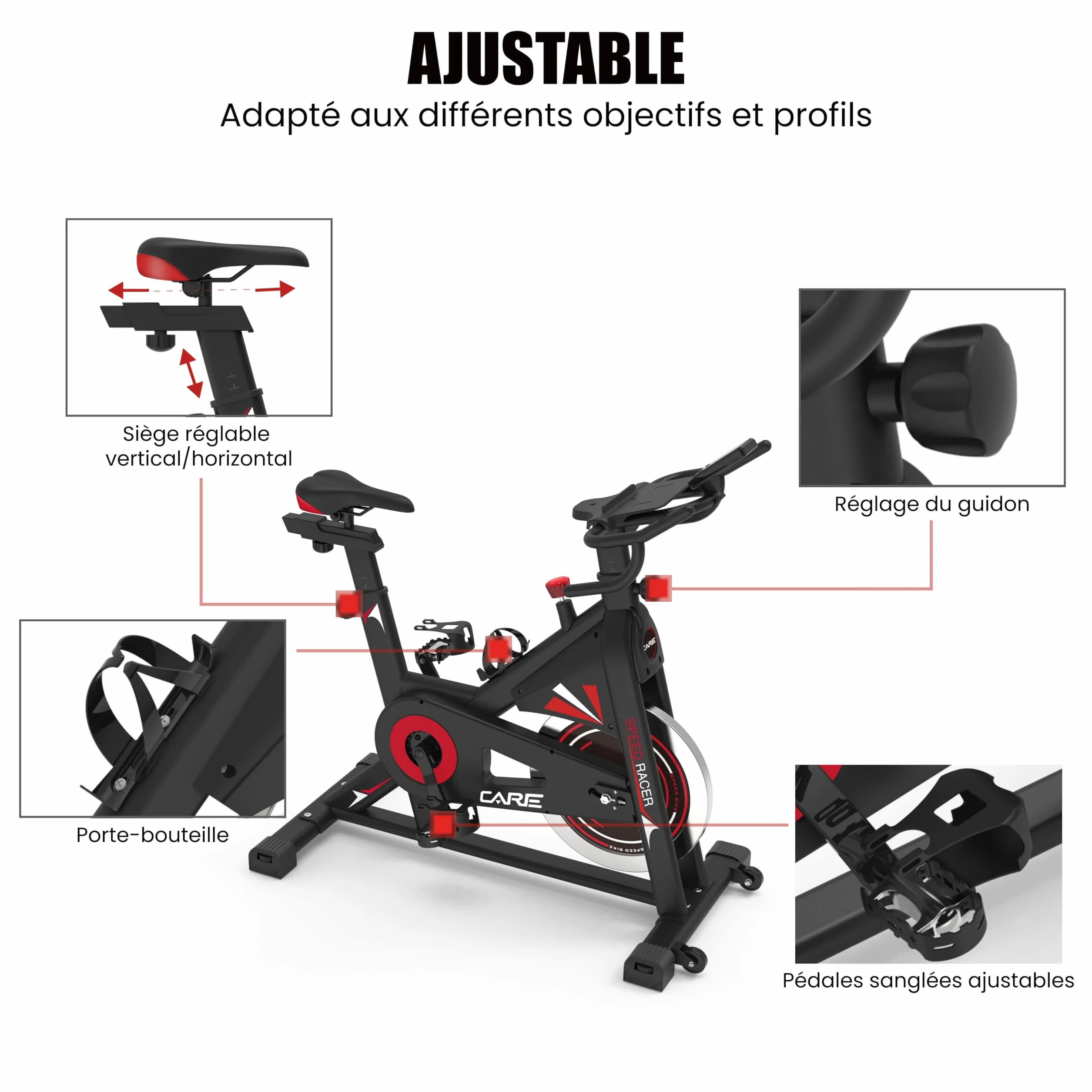 Vélo d'appartement CARE FITNESS Speed racer avec écran LCD 22kg guidon et selle réglable