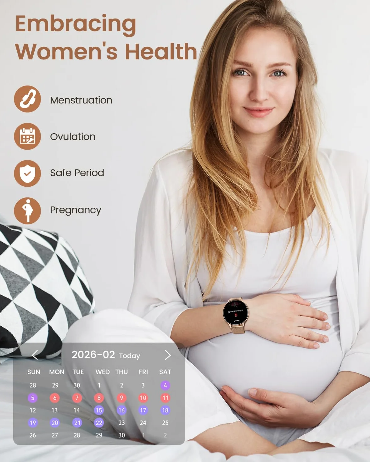 Montre Connectée Femme, 1.39" Smartwatch avec Appel Bluetooth, 24H Sommeil/Fréquence Cardiaque/SpO2 Fonction Féminine, 120+ Sportifs/IP68 Étanche Fitness Podomètre Compatible pour Android iOS, Or Rose