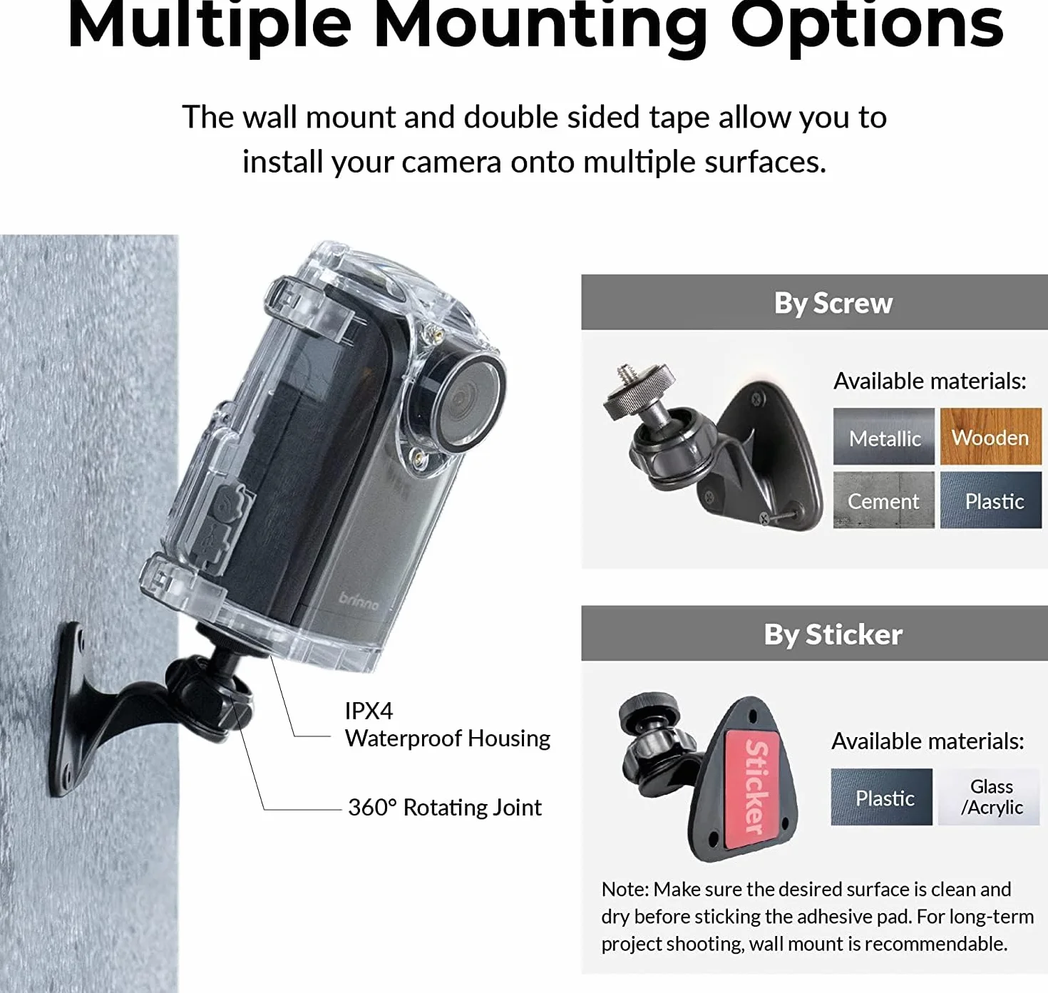 Brinno BCC300-M Vidéo Timelapse Caméra TLC300 1080P FHD HDR Écran LCD IPS Boîtier IPX4 Support Mural
