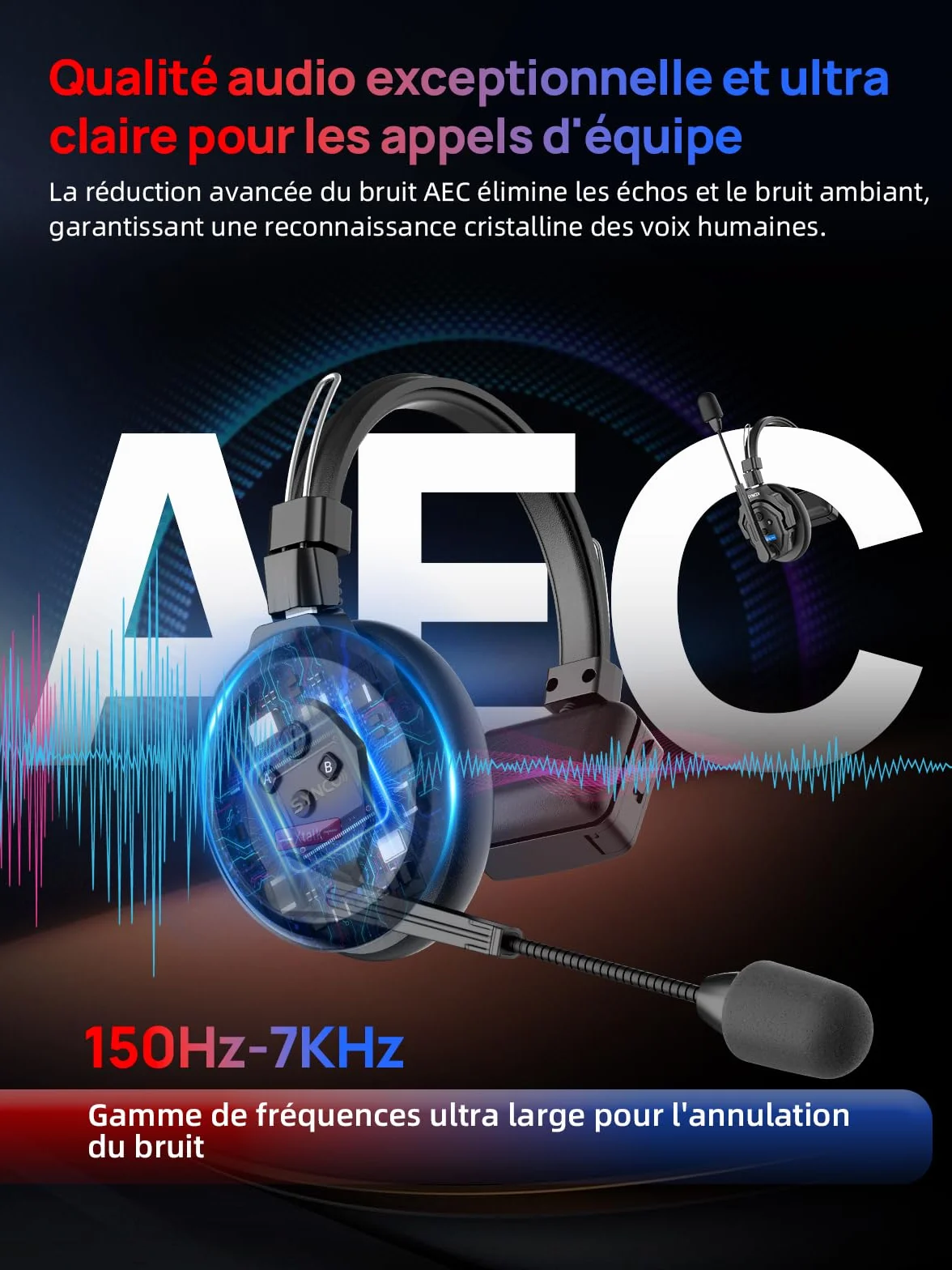 SYNCO Xtalk X2 Casque Intercom Full Duplex Système, 2.4G Casque Communication sans Fil Intercom Système pour Equipe d'Annulation du Bruit avec 2 Ecouteurs