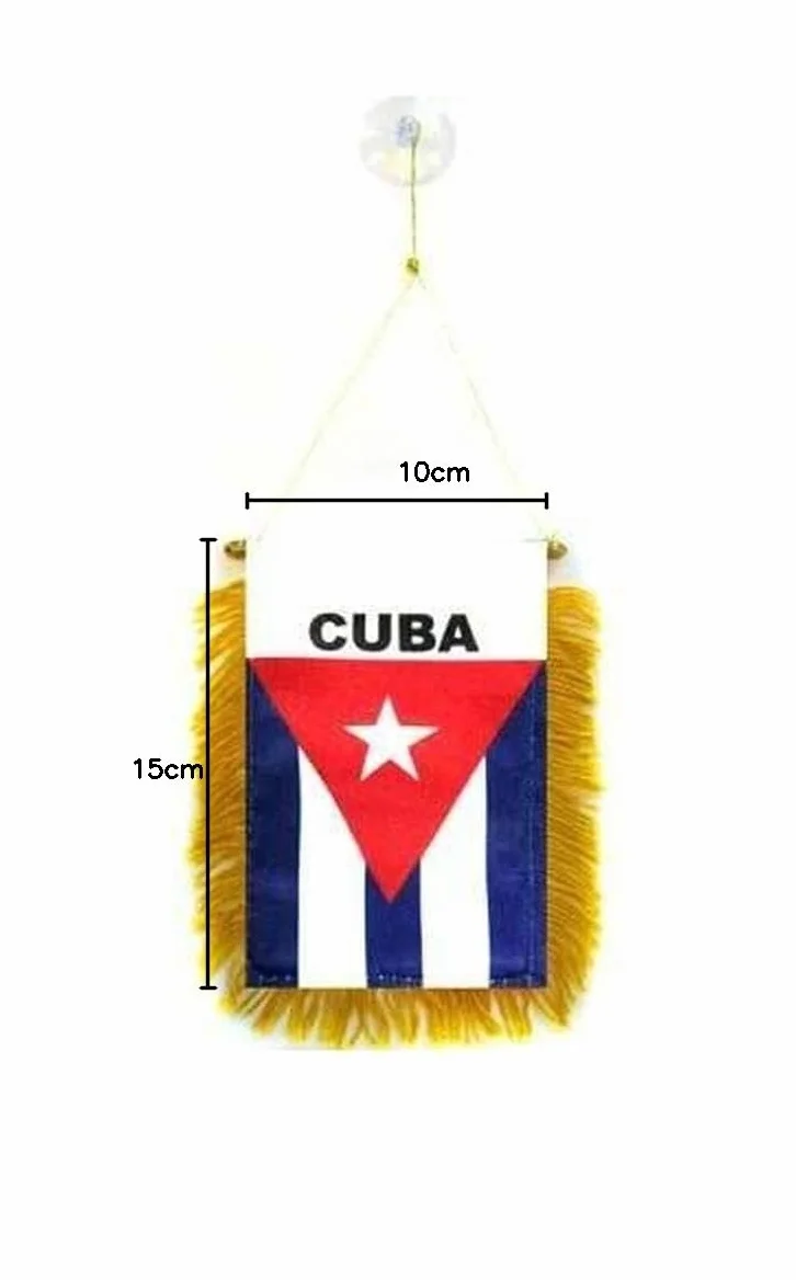 AZ FLAG Fanion Cuba Décoration Voiture Ventouse Franges Dorées Mini Drapeau Cubain 13x10 cm