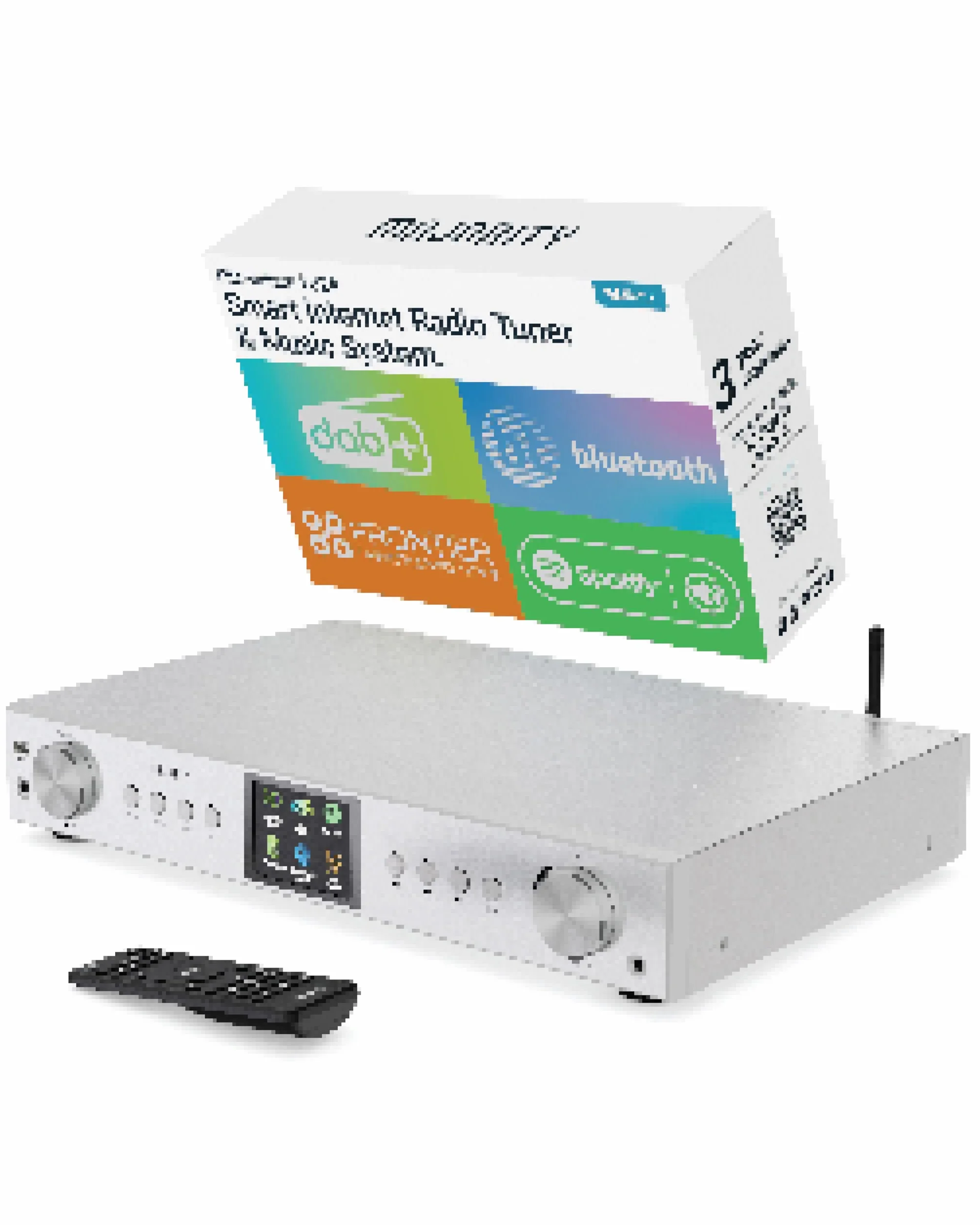 Radio Internet Dab FM WiFi Bluetooth |Tuner Dab pour Chaine HiFi avec Spotify Connect | Tuner HiFi avec Plus de 90 présélections, écran LED Couleur | USB, AUX, RCA | Majority Fitzwilliam 2024 (Argent)
