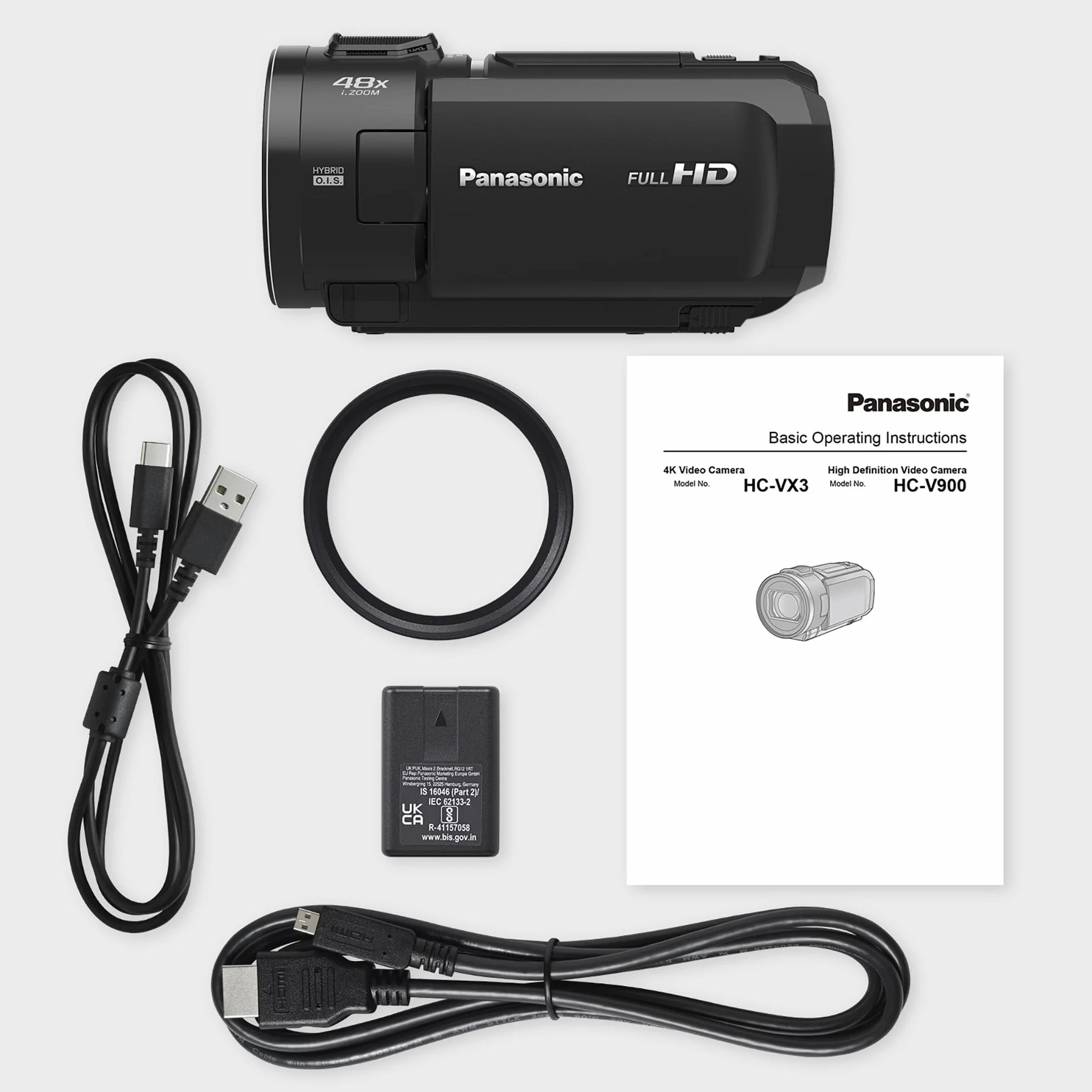 Panasonic V900 Caméscope Full HD 50p Zoom Optique 24x Grand Angle 25mm Noir Version Française