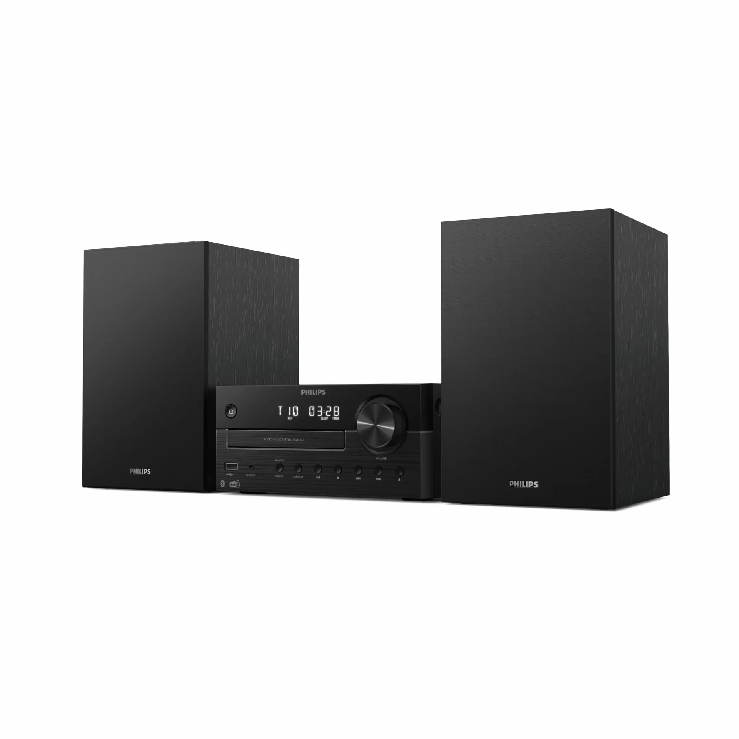 Philips TAM4555M2 Système de microchaîne hi-fi – 100 W, enceintes Bass Reflex, DAB+/FM, CD, USB, entrée audio, Bluetooth 5.4, Auracast, télécommande, préréglages audio numériques, emballage écologique