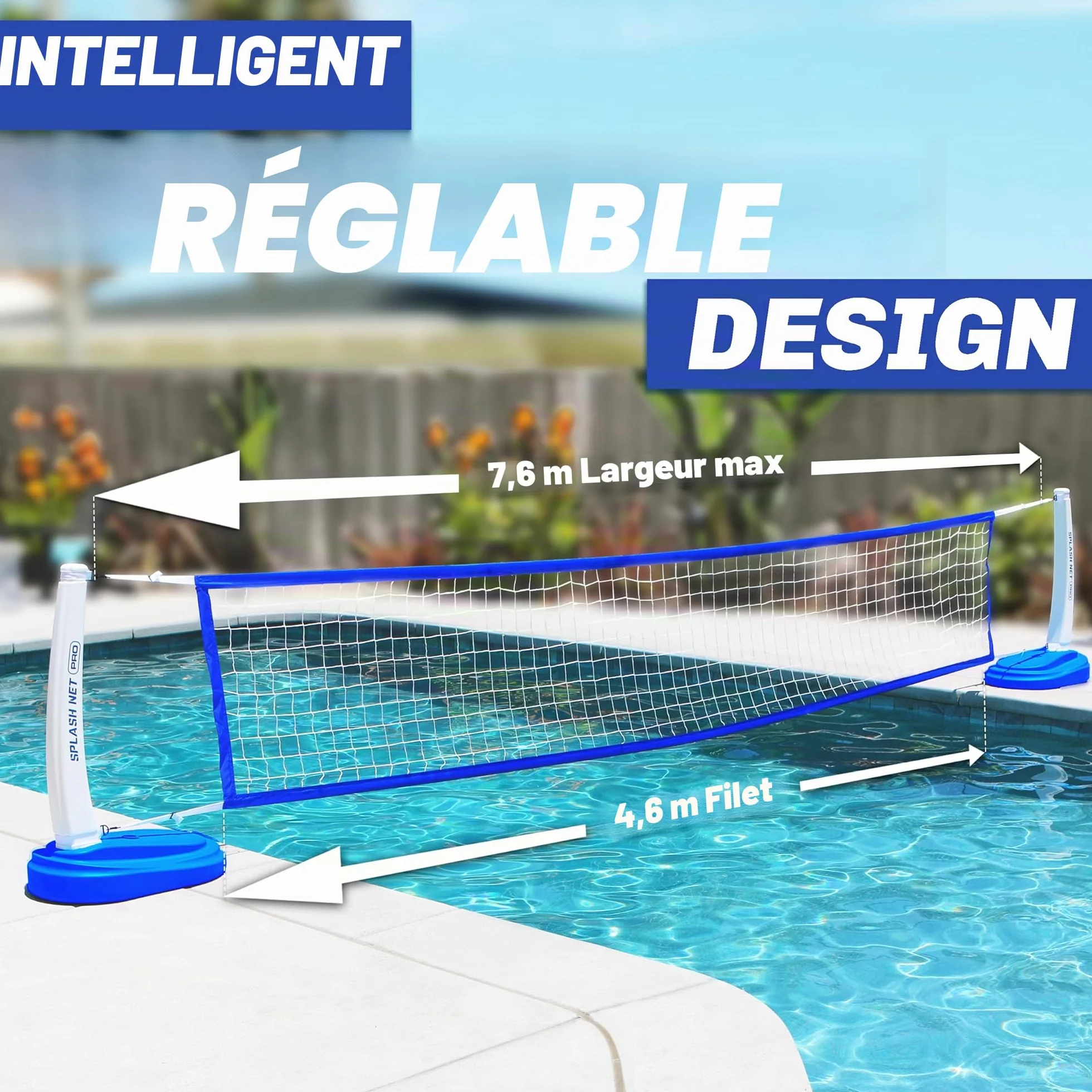 GoSports Splash Net Pro Filet de Volleyball pour Piscine avec 2 Ballons et Pompe, Blanc, Rouge, Bleu