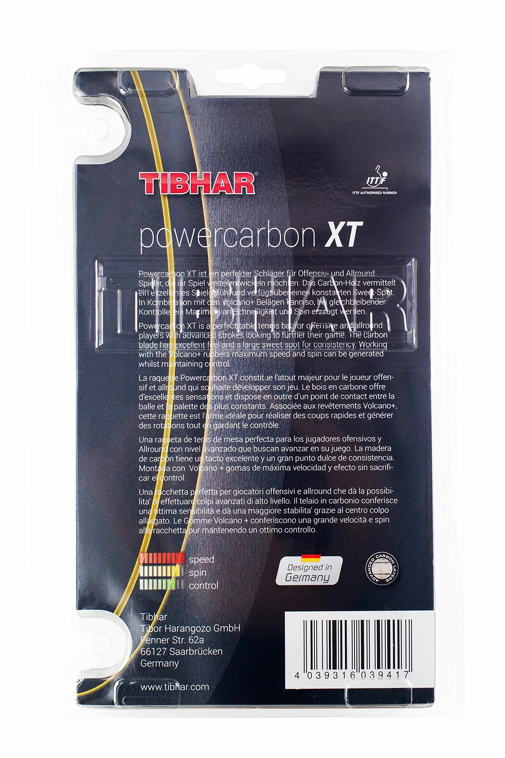 Tibhar Raquette de Ping Pong Powercarbon XT Allround Offensive ITTF