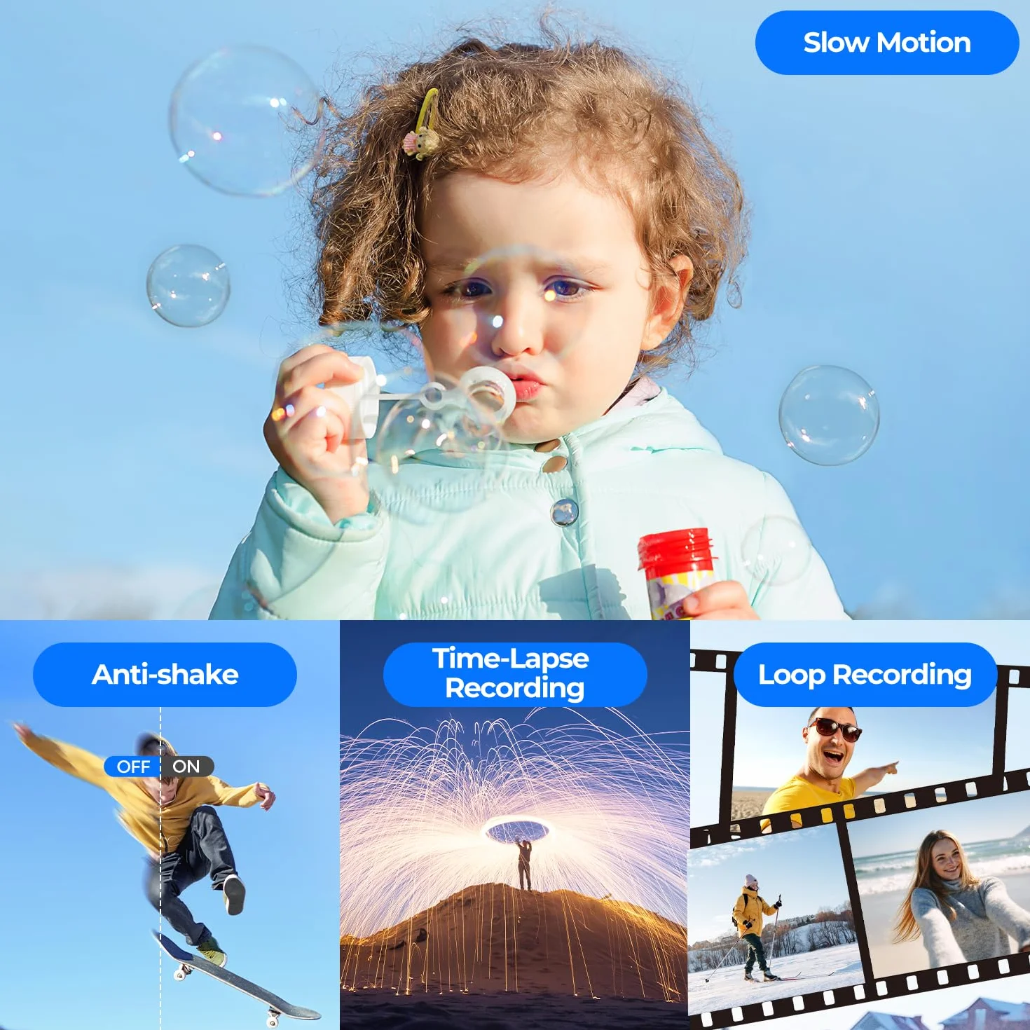 Caméra Vidéo 4K Camescope 48MP Zoom 16X Vision Nocturne Écran Tactile Rotatif 270° avec Carte SD 32Go