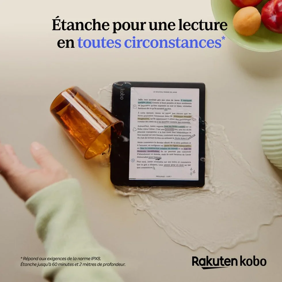 Kobo Libra Colour Black | Liseuse eBook Couleur | Écran Couleur E Ink Kaleido™ 3 sans Reflets de 7" | Option Mode Sombre | Étanche | Livres Audio | 32 Go de Stockage | Noir