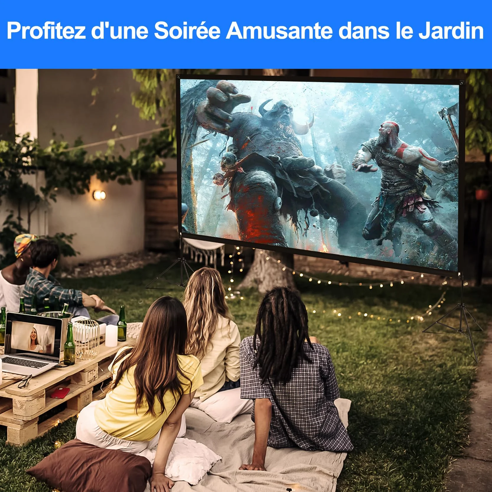 VISULAPEX Écran de Projection 120" 4K HD 16:9 Pliable sur Pied avec Sac Portatif
