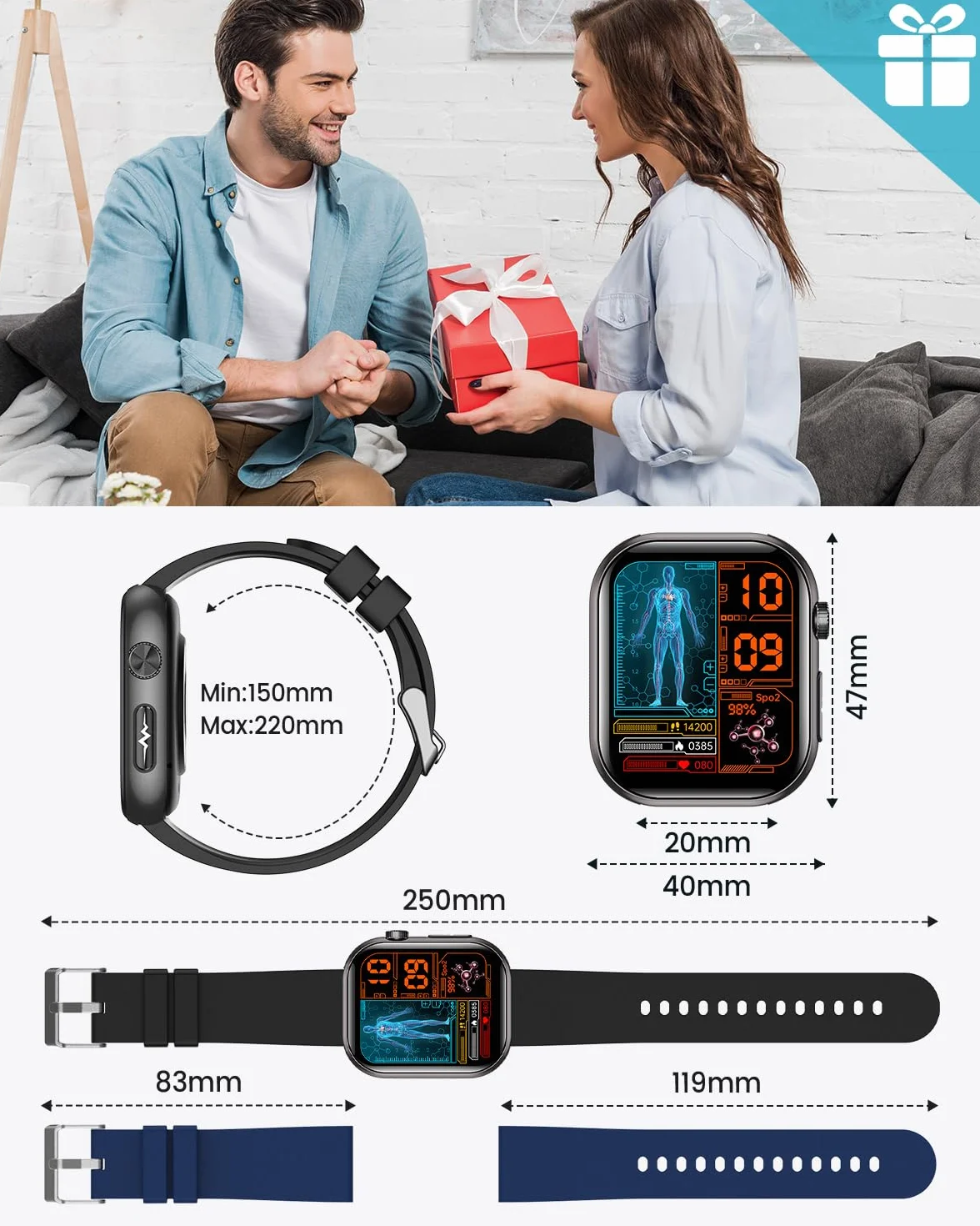 2026 Nouvelle Montre Connectée Homme avec ECG, HRV, 𝐆𝐥𝐲𝐜é𝐦𝐢𝐞, Tension Artérielle, 1,97" AMOLED Montre de Santé avec Suivi 24H la Fréquence Cardiaque, SpO2, Suivi du Sommeil, IMC, iOS Android