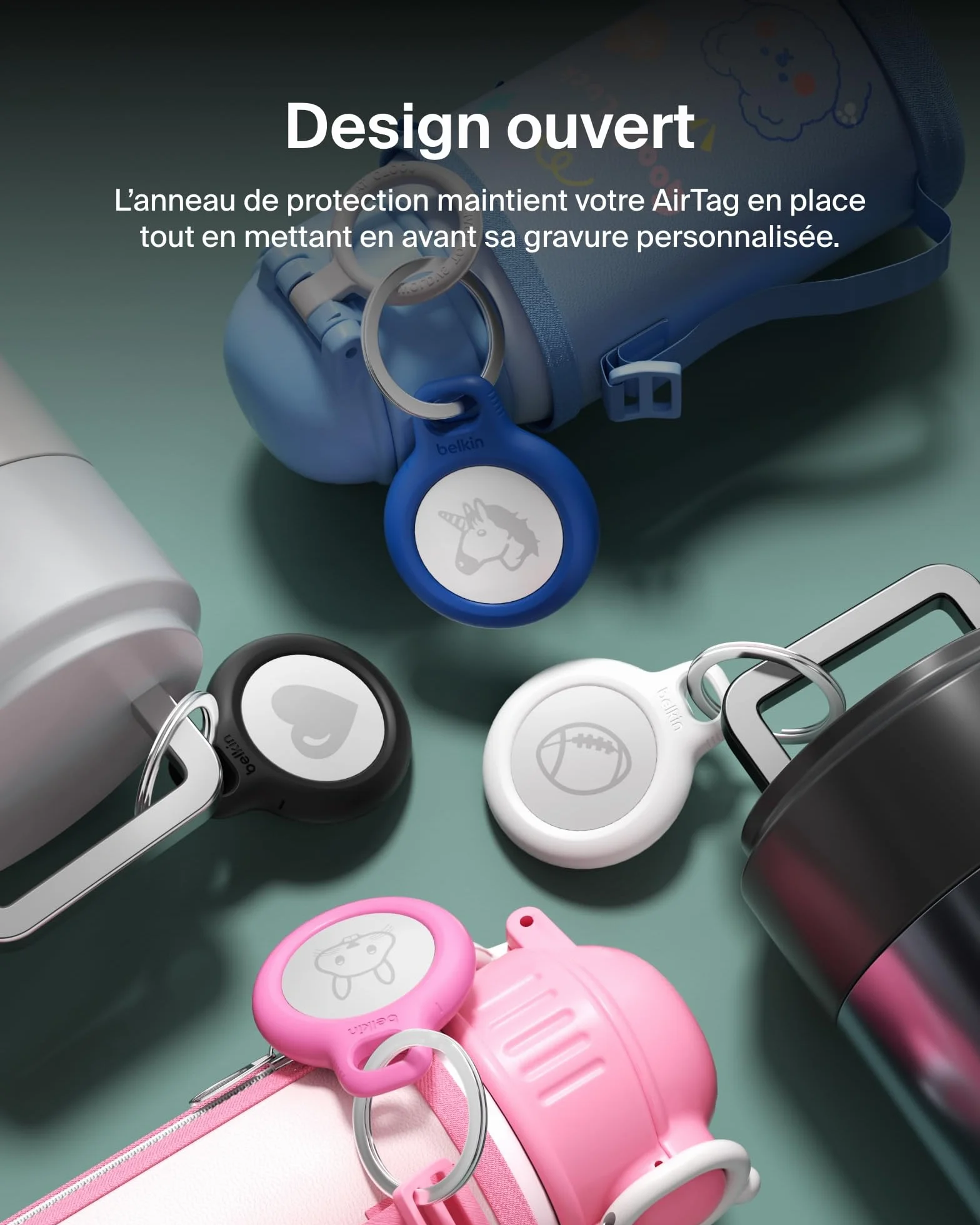 Belkin Anneau de protection avec attache en métal (protection pour AirTag, accessoire résistant aux rayures, Noir)