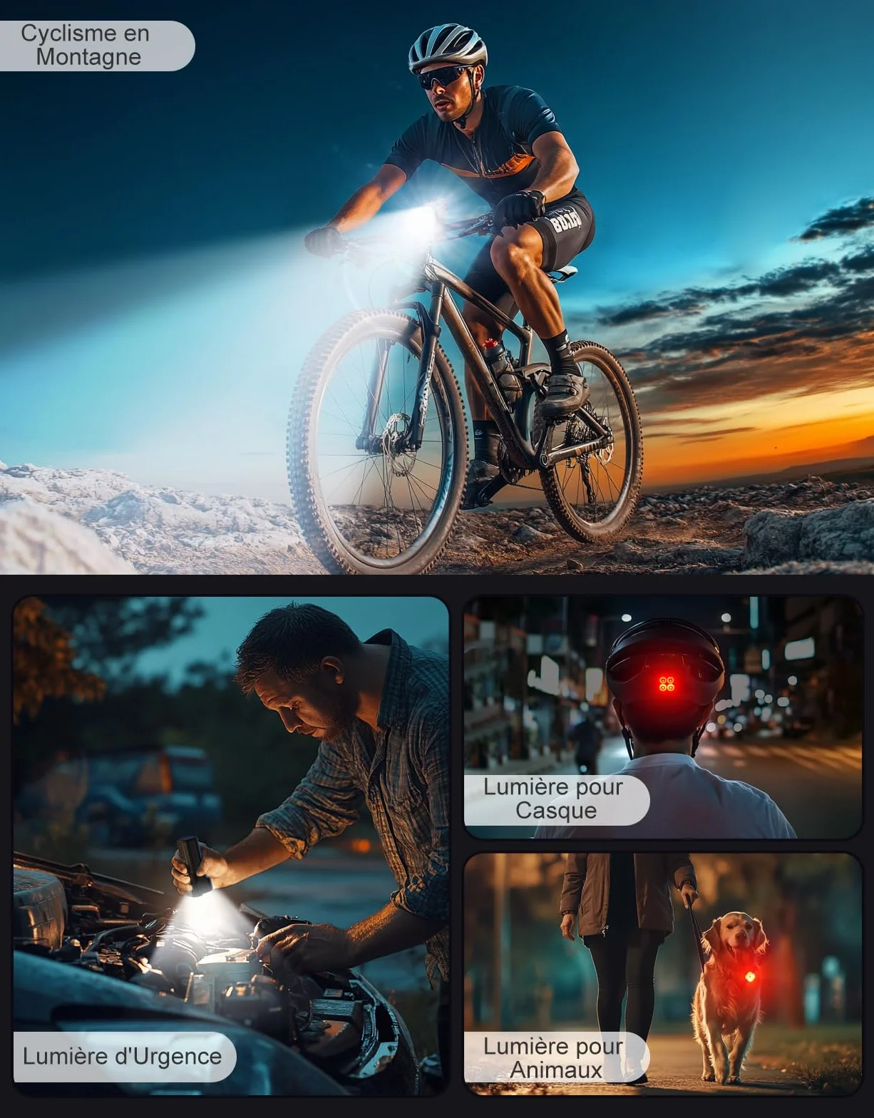 Mohard Lampe Vélo Avant et Arrière 2000LM Super Lumineux Rechargeable 3000mAh Étanche IP65