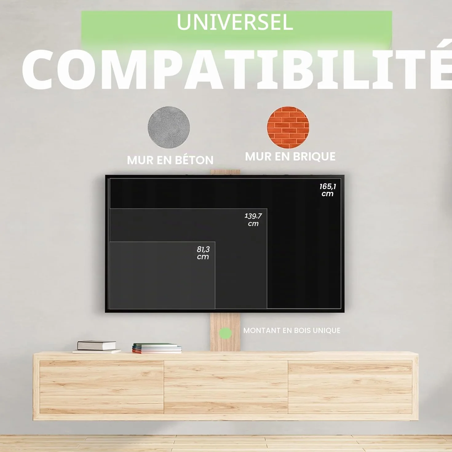 Support Mural TV, Inclinable et Orientable Support TV pour écrans 32-65 Pouces jusqu'à 40Kg -VESA 400 x 400 mm