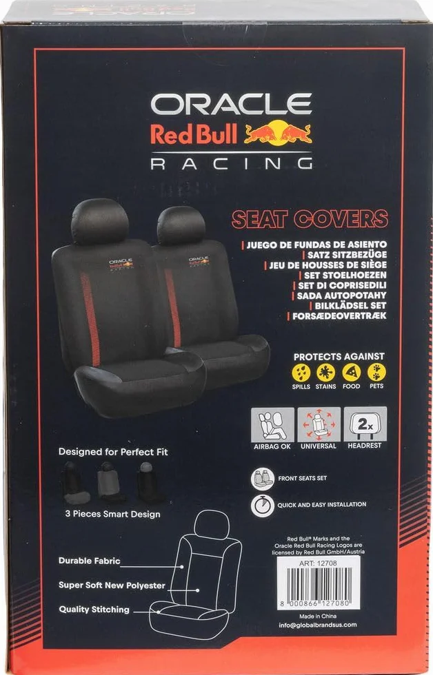 RED BULL Racing Ensemble 6 Housses Siège Auto Powerbar Noir Rouge