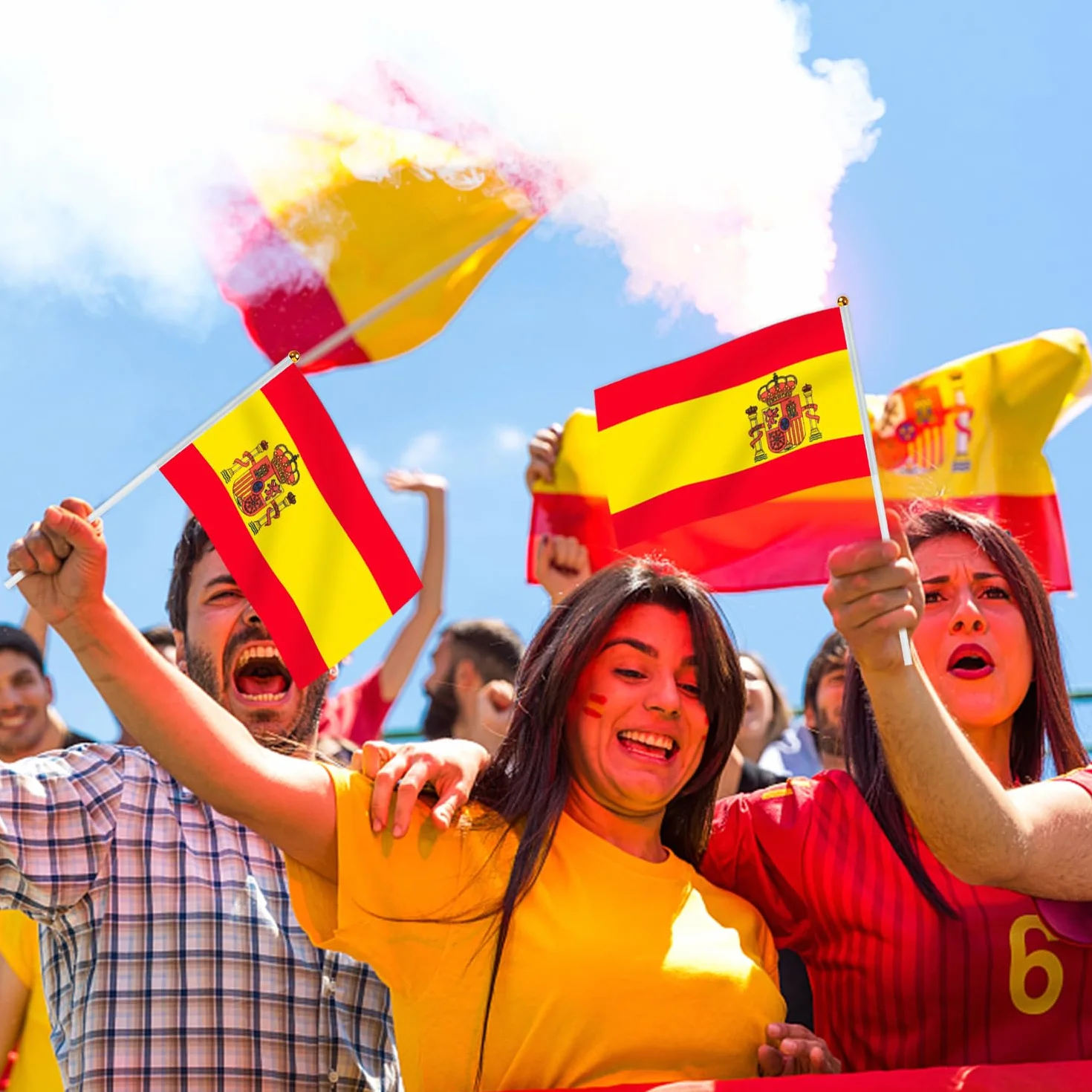 AhfuLife Petit Drapeau Espagnol 30cm, 30 Pcs Mini Drapeaux Espagne pour Décor Football Match Coupe du Monde Fête Nationale