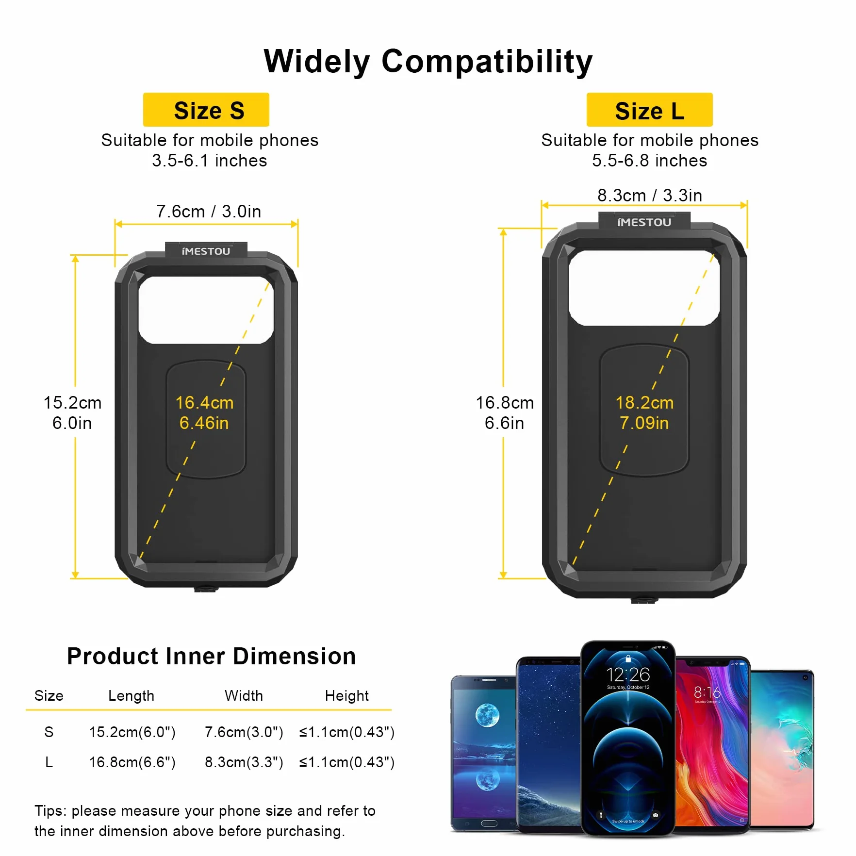 iMESTOU Titulaire de Téléphone de Moto Anti-vol Imperméable - Montage de Téléphone à Vélos avec 1 Pouce de Rotation à Billes de Guidon en Aluminium 720 ° pour 5,5 "-6,8" Cell Phone (L)