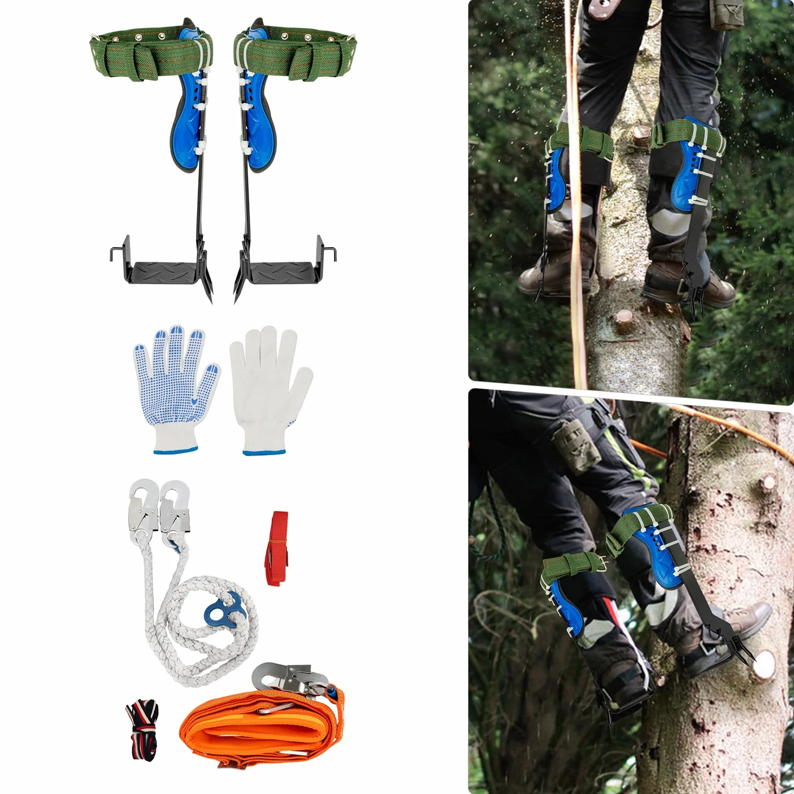 KigerNee Kit d'escalade crampons à 2 dents 100 kg sangle à 5 points réglable en hauteur
