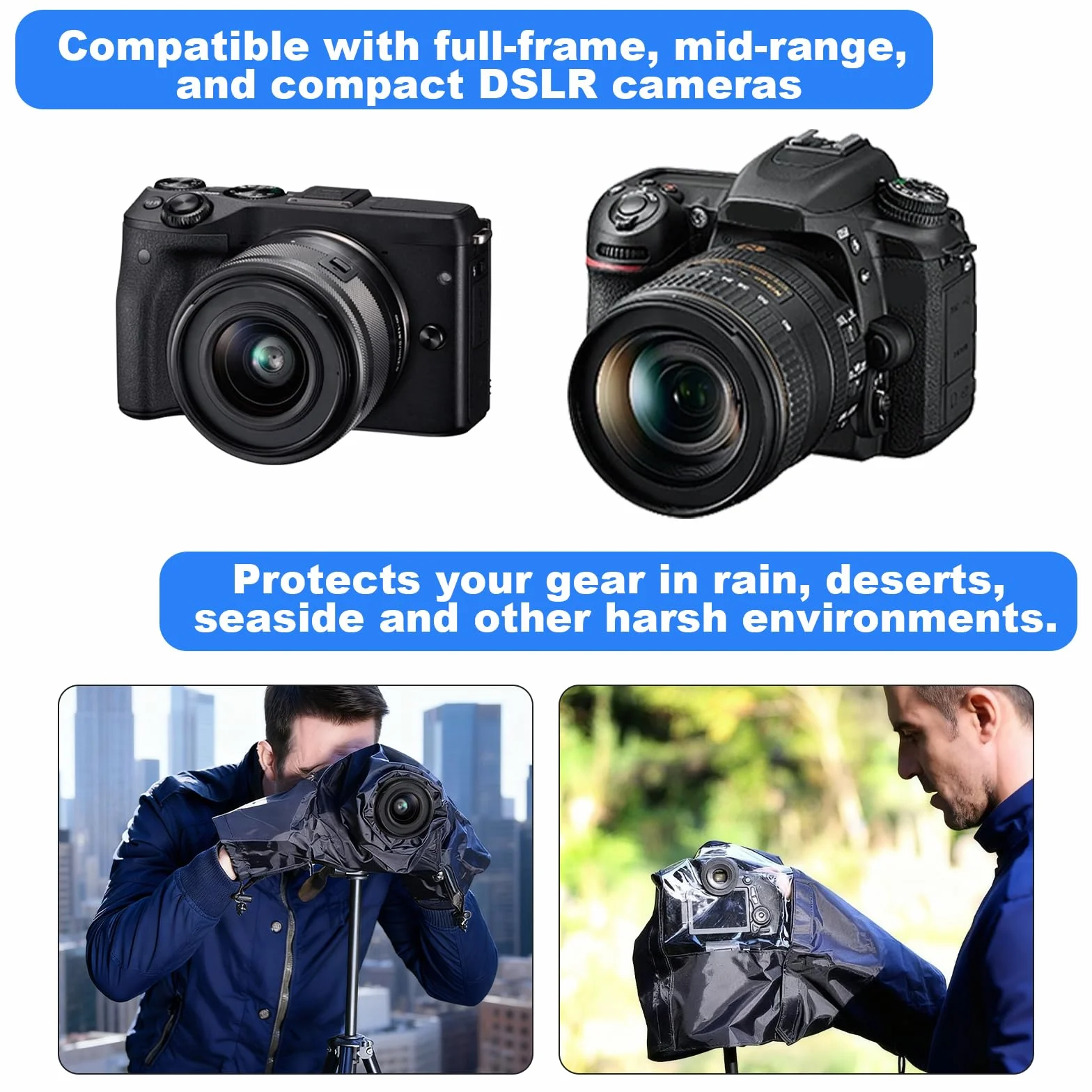 Housse de pluie imperméable pour appareil photo reflex numérique avec fenêtre transparente