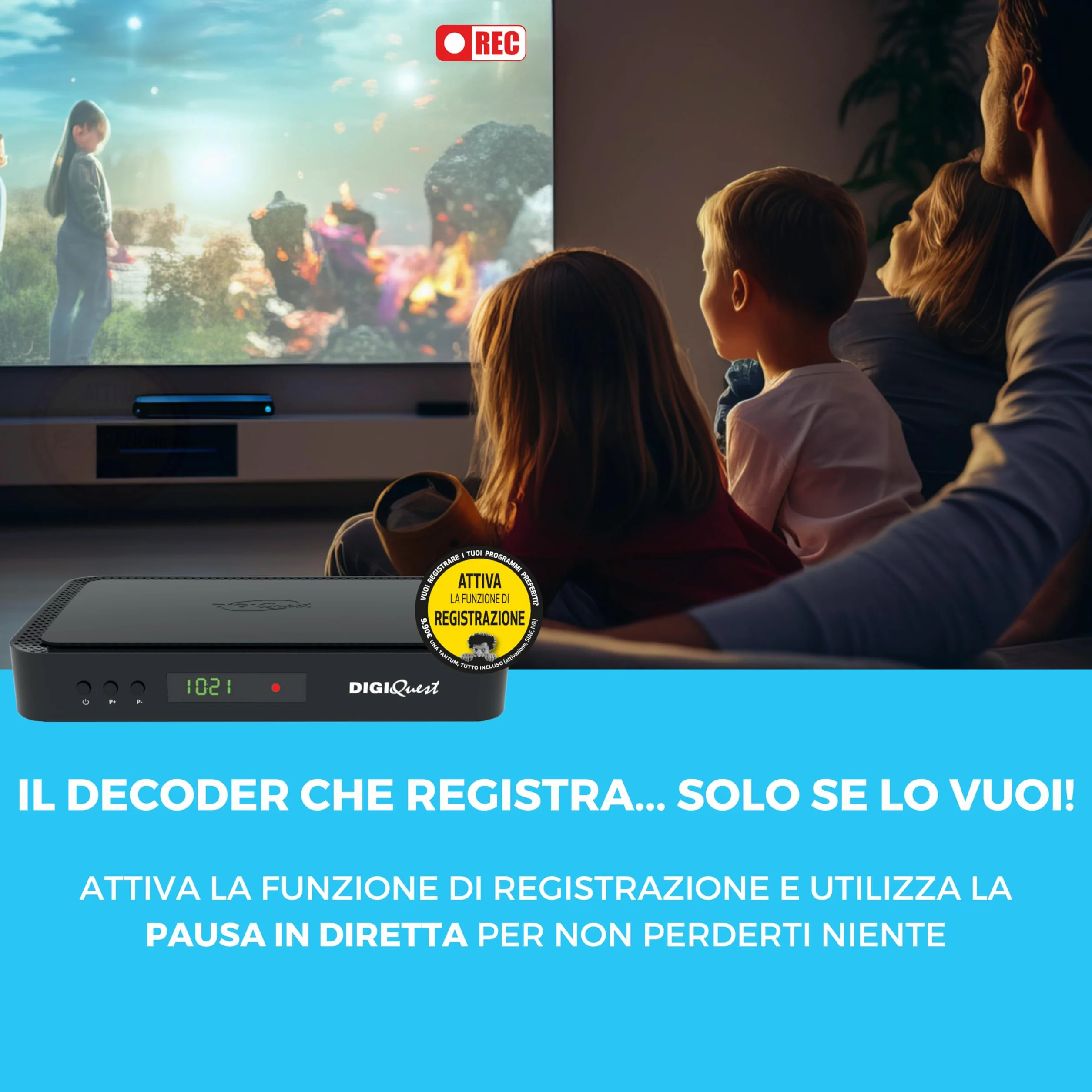 DIGIQUEST Décodeur tivùsat Combo 4K Q99 Satellite Terrestre HbbTV HEVC Main 10 Enregistrement Télécommande Smartcard Merlin