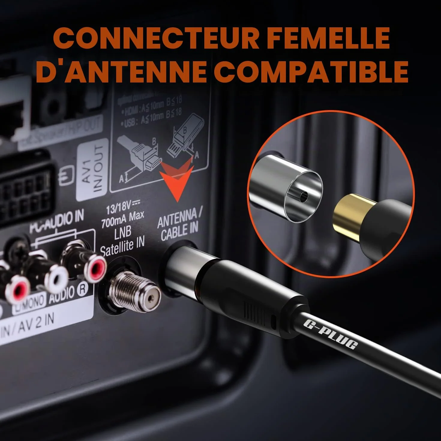Câble d’Antenne TV 2m Angle Droit Coaxial Mâle-Mâle avec Adaptateur Connecteurs RF Plaqués Or