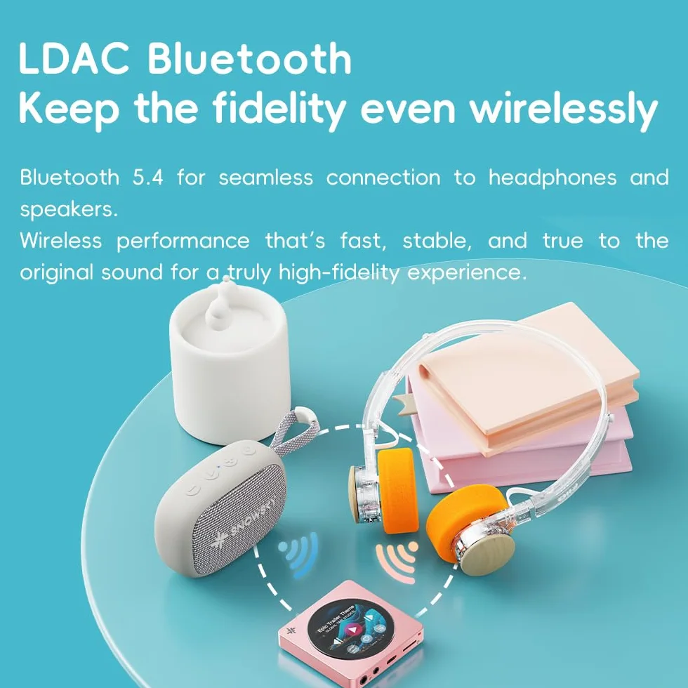 FIIO DISC Lecteur de musique HiFi portable, double DAC numérique avec sorties 3,5 mm et 4,4 mm, Bluetooth 5.4 LDAC, écran tactile (bleu)