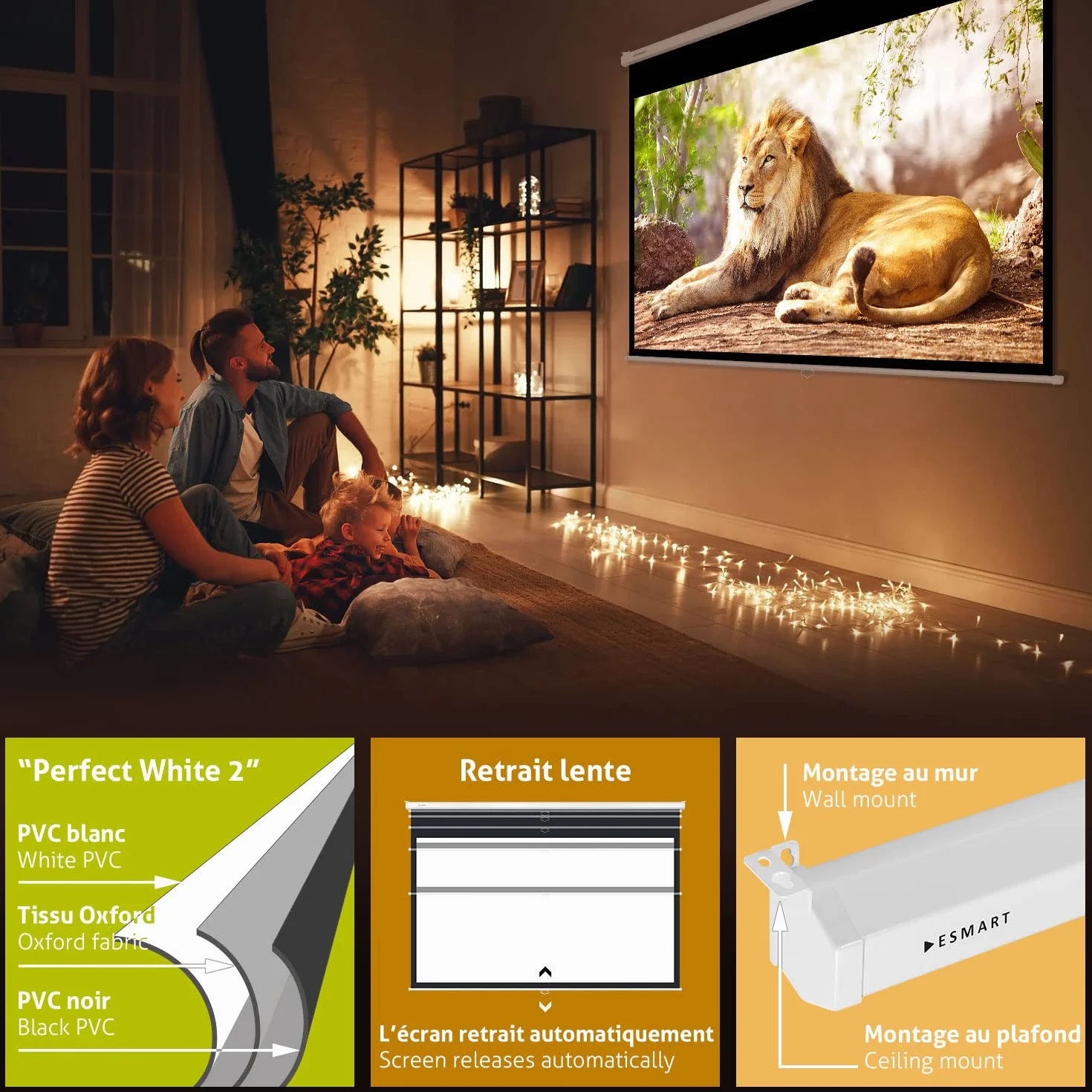 ESMART MIROLO Écran de Projection Manuel 203 x 114 cm (92") 16:9 Home Cinéma