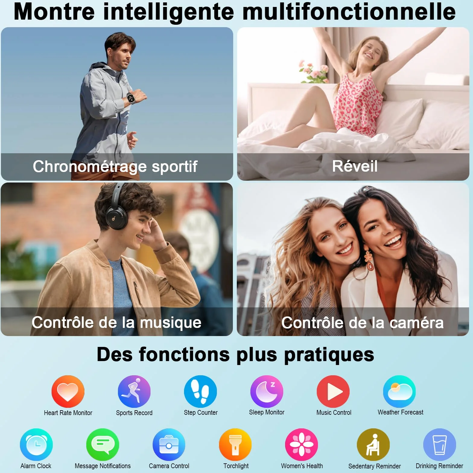 Smartwatch Homme Femme avec GPS Intégré, Appel Bluetooth, 110+ Sportifs, IP68, 2.06" HD pour Android iOS