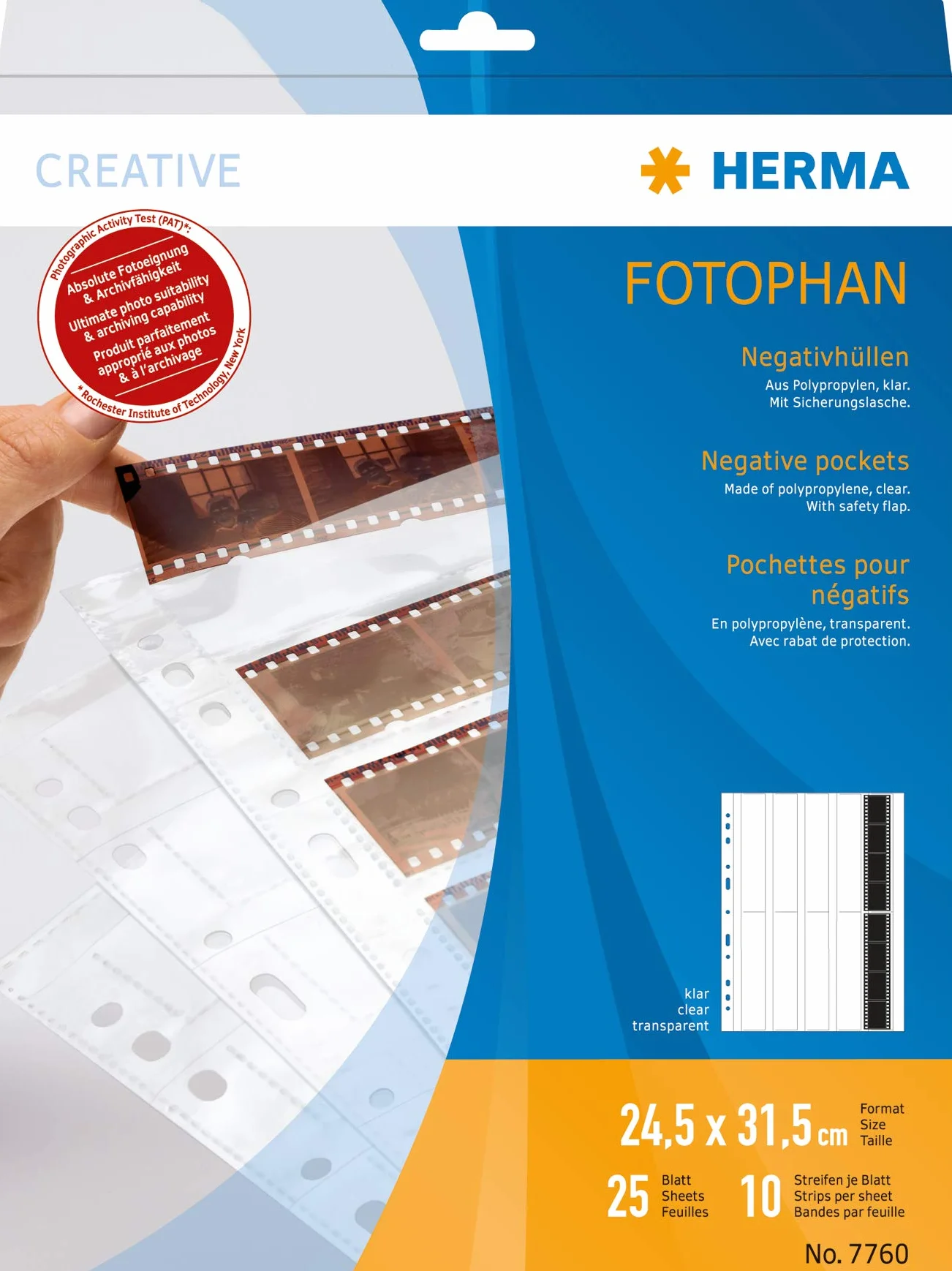 Herma 7760 Pack de 25 pochettes négatifs pour 10 bandes de 4 négatifs (Import Allemagne)