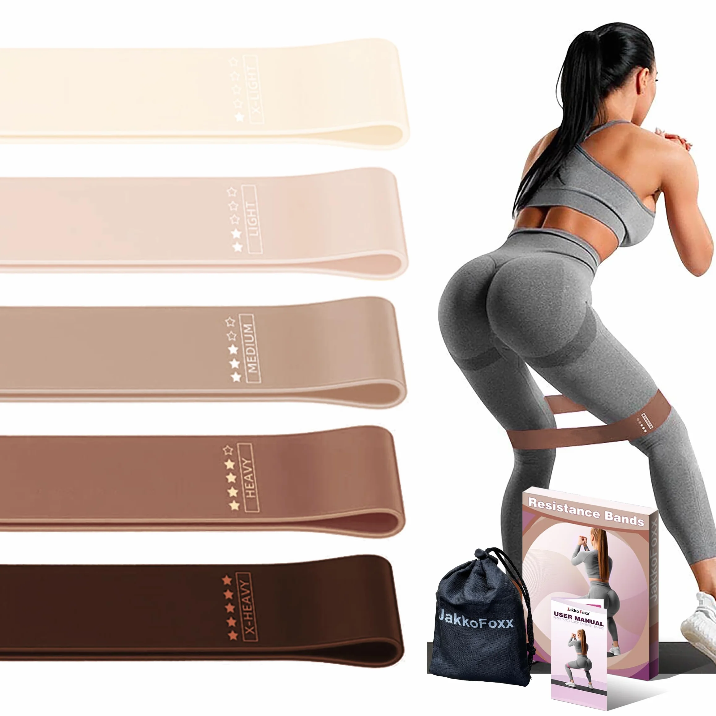 Lot de 5 bandes de résistance élastiques pour fitness, étirements, musculation, physiothérapie